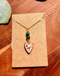 Ocean Jasper Floral Heart Necklace – Gold Plated Stainless Steel Chain | Unique Handmade Piece