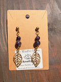 Amethyst Leaf Earrings – Gold Plated Stainless Steel Posts | Unique Handmade Piece
