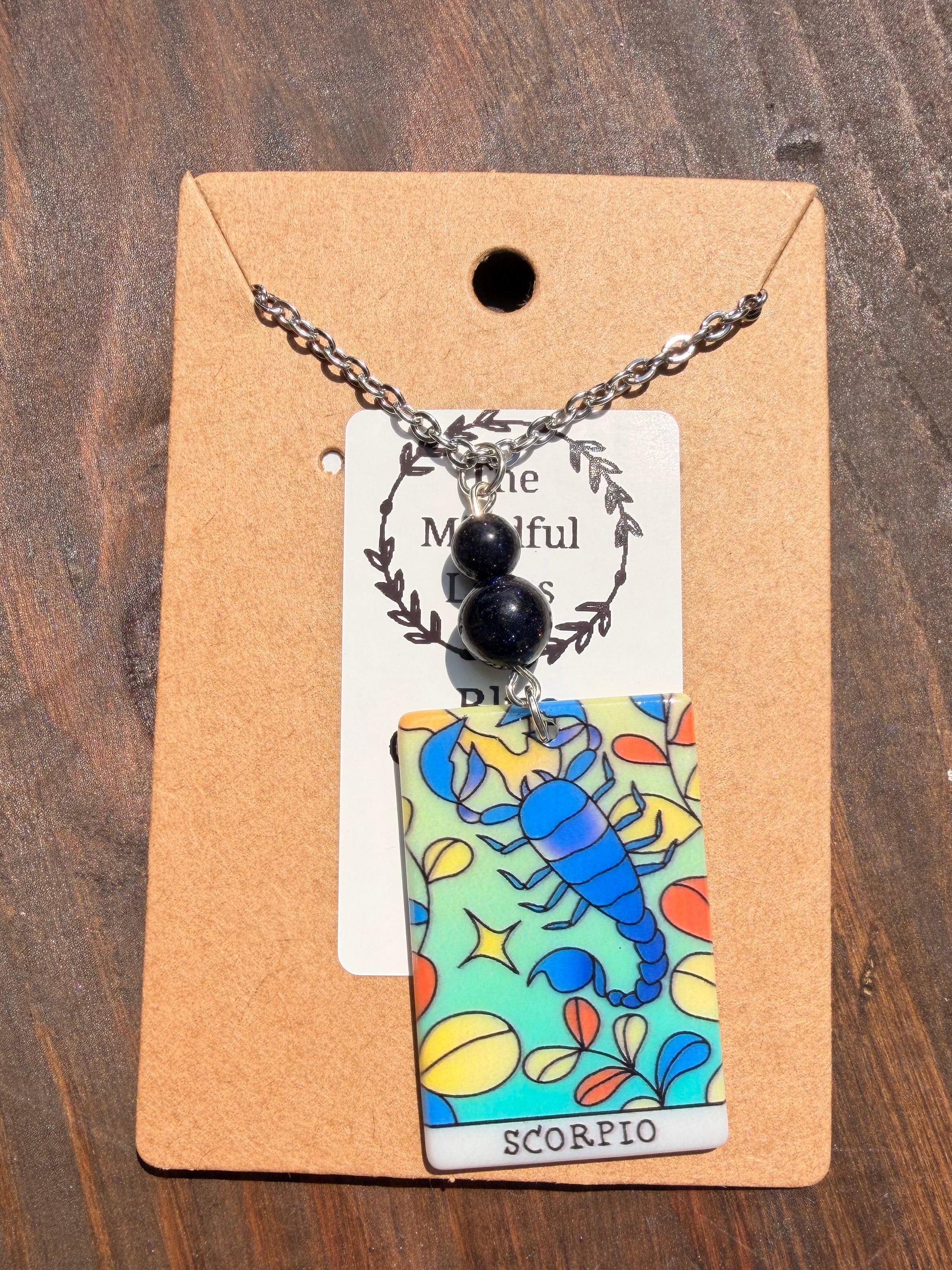 Scorpio Zodiac Necklace – Blue Goldstone | Stainless Steel Chain (Silver Tone) | Unique Handmade Piece