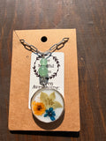 Green Aventurine Botanical Resin Necklace – Stainless Steel Chain (Silver Tone) | Unique Handmade Piece