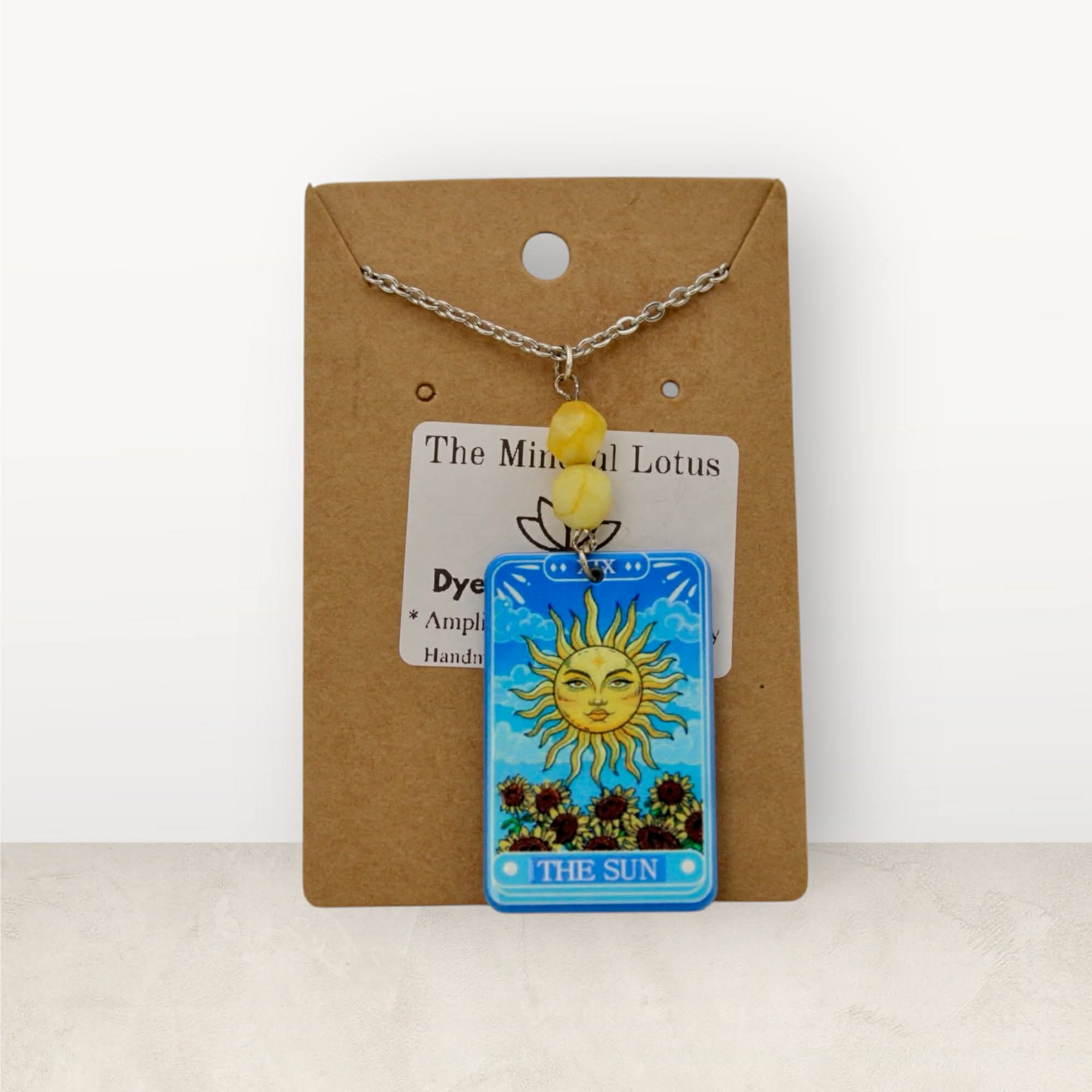 Dyed Quartz Sun Tarot Necklace – Stainless Steel Chai