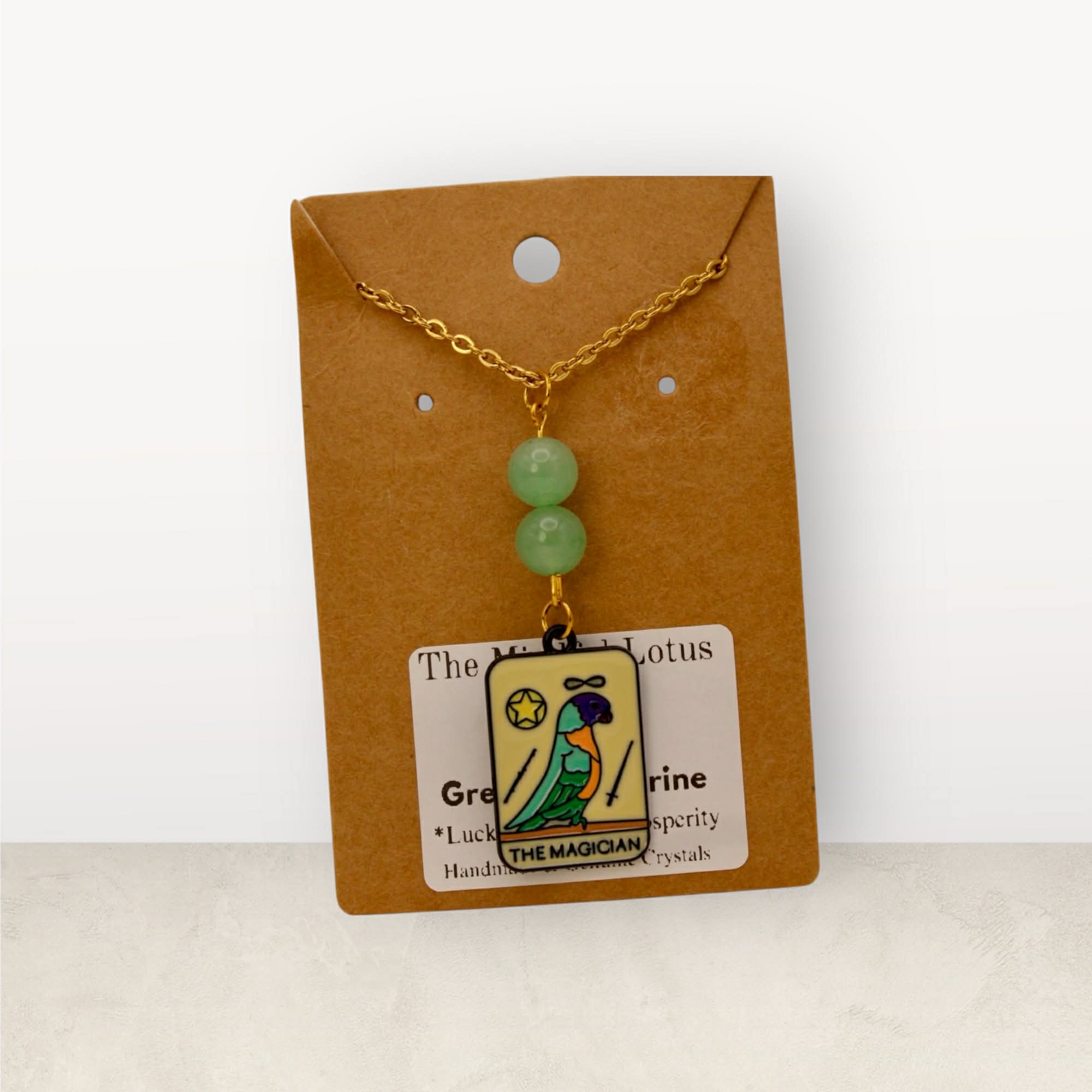 Green Aventurine Magician Tarot Necklace – Gold Plated Chain