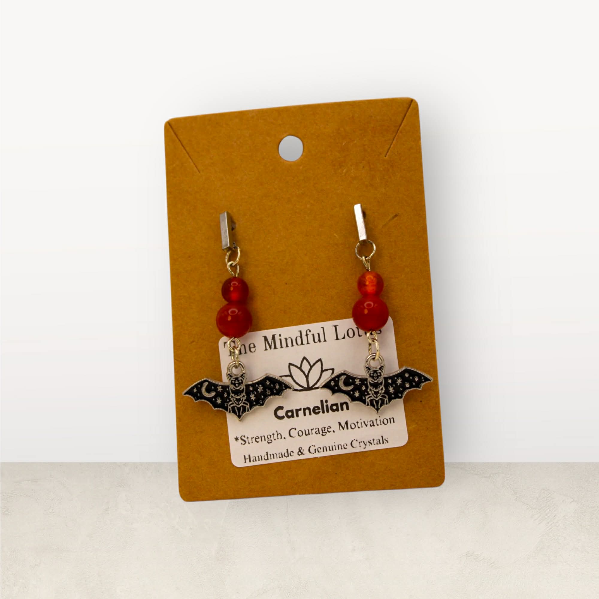 Carnelian Bat Earrings – Stainless Steel Posts