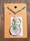 Morganite Botanical Resin Necklace – Stainless Steel Chain (Silver Tone) | Unique Handmade Piece