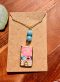 Aquamarine Storybook Kitties Necklace – Gold Plated Stainless Steel Chain | Unique Handmade Piece