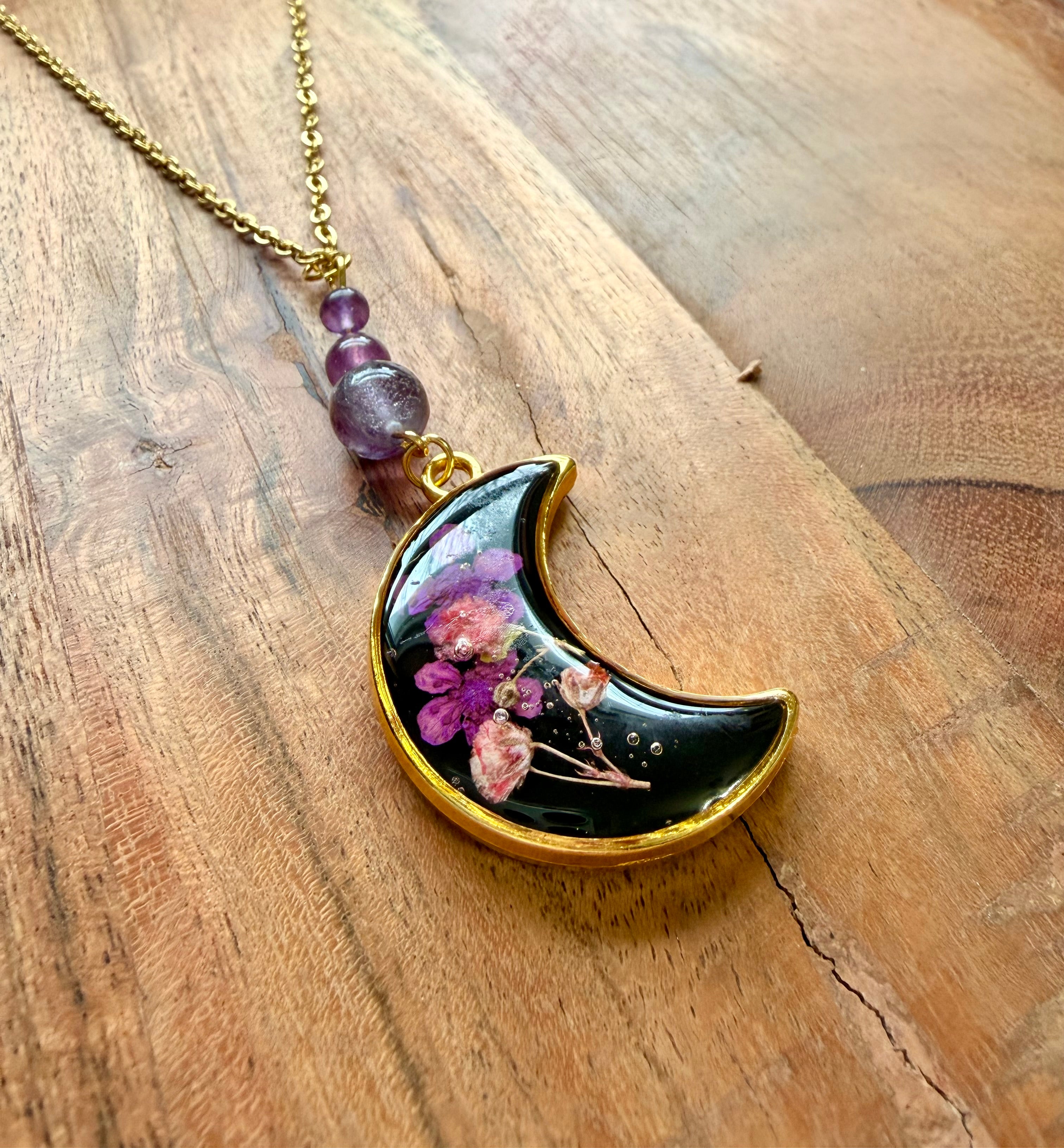 Fluorite Botanical Necklace – Gold Plated Chain