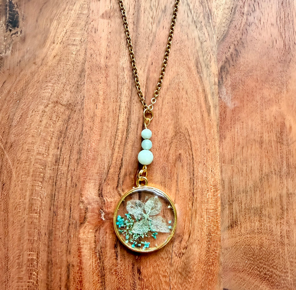 Amazonite Botanical Necklace – Silver Chain