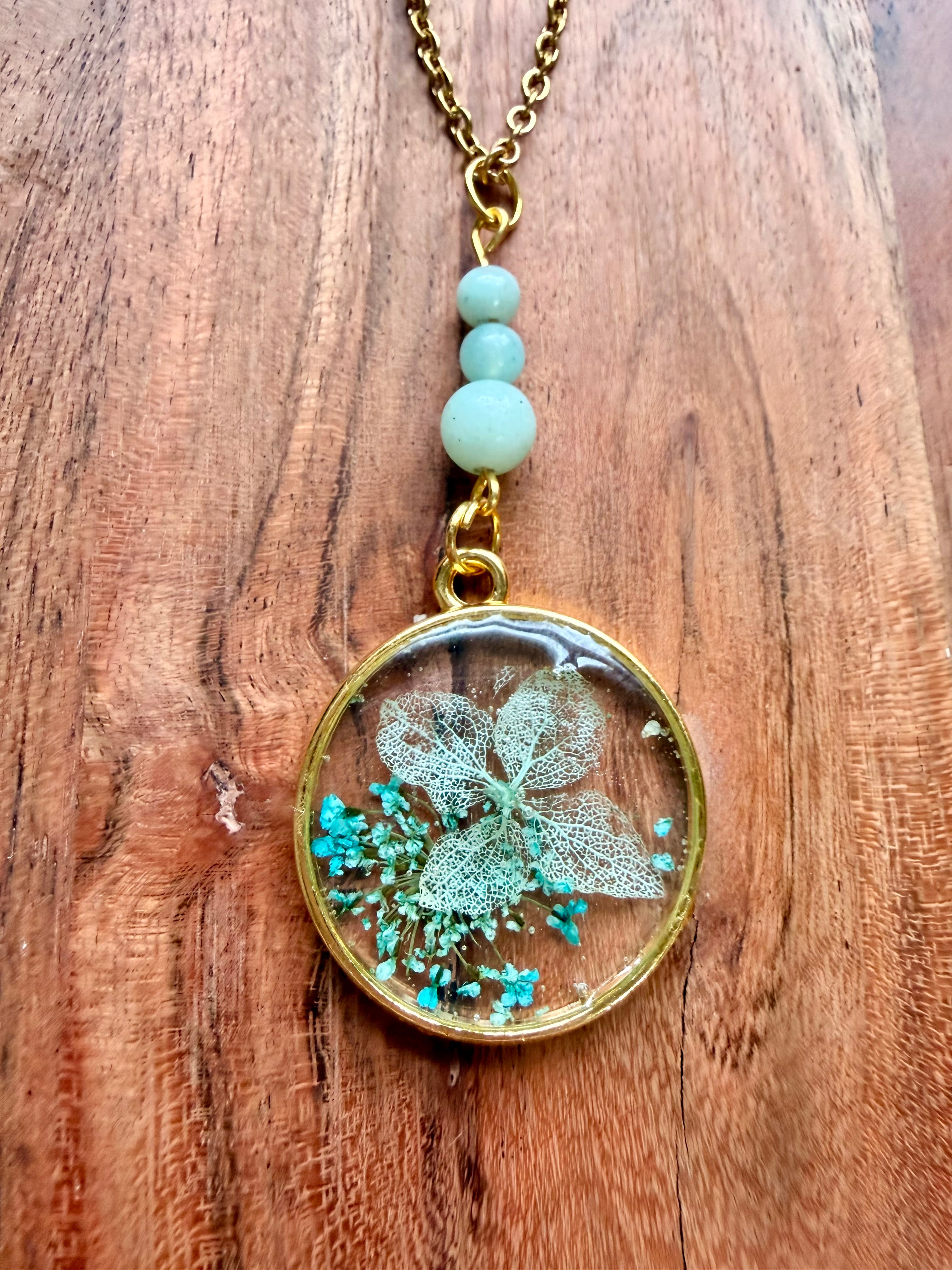 Amazonite Botanical Necklace – Silver Chain
