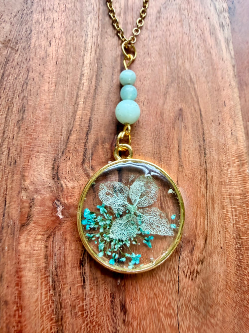 Amazonite Botanical Necklace – Silver Chain