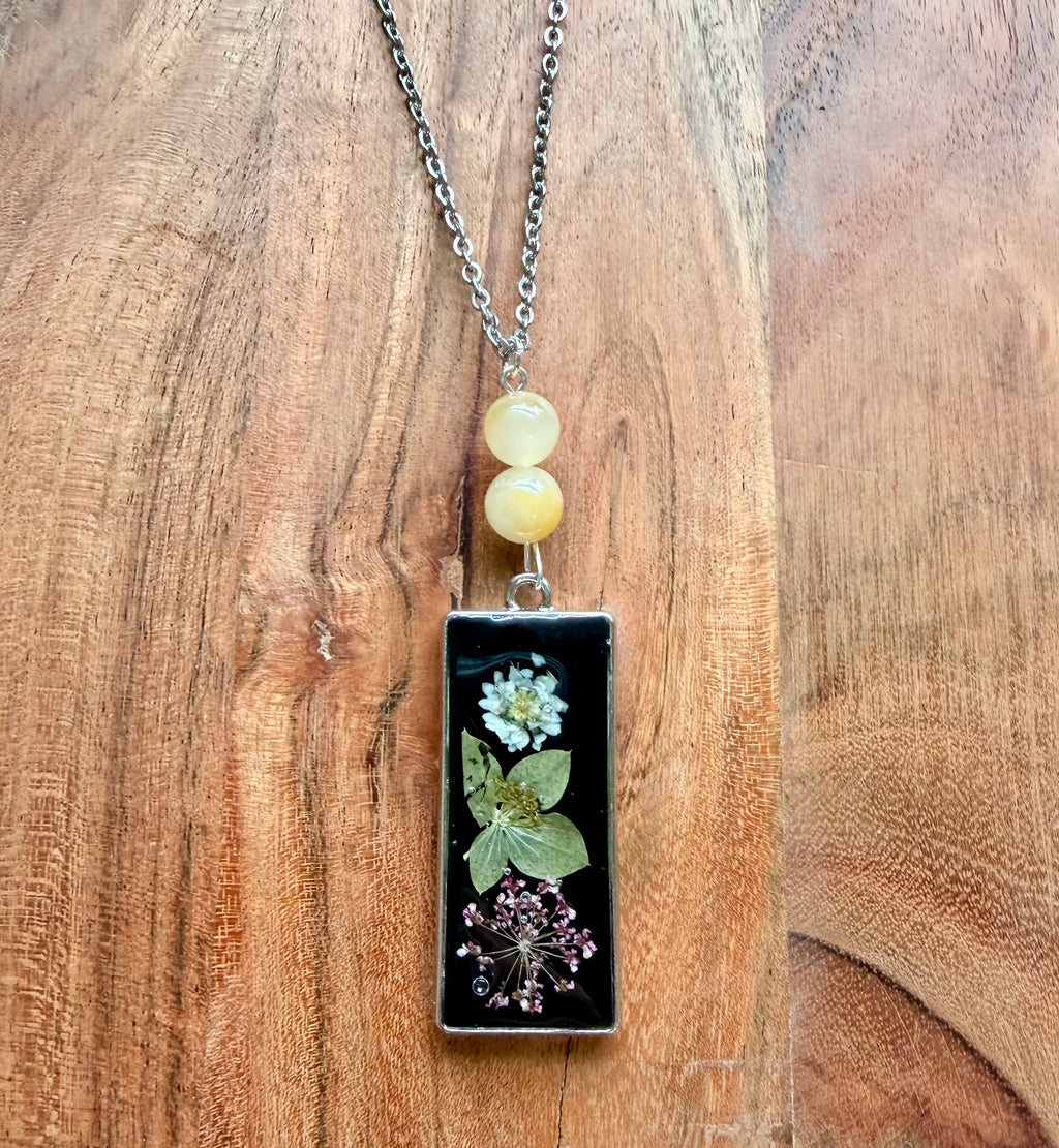 Yellow Jade Botanical Necklace – Silver Chain