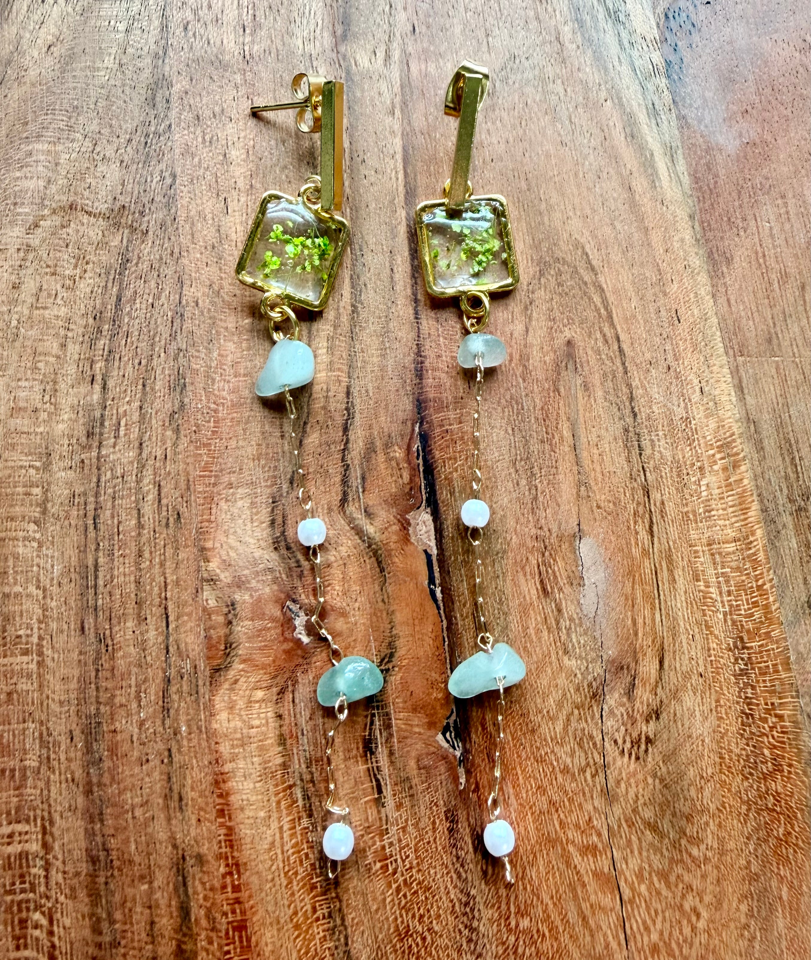 Green Aventurine Botanical Earrings – Gold Plated Posts