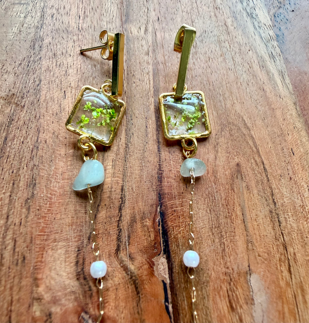 Green Aventurine Botanical Earrings – Gold Plated Posts