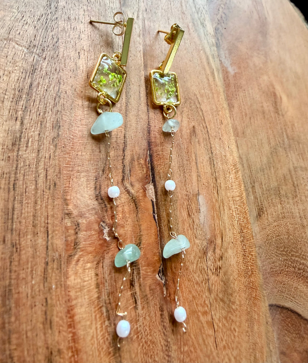 Green Aventurine Botanical Earrings – Gold Plated Posts