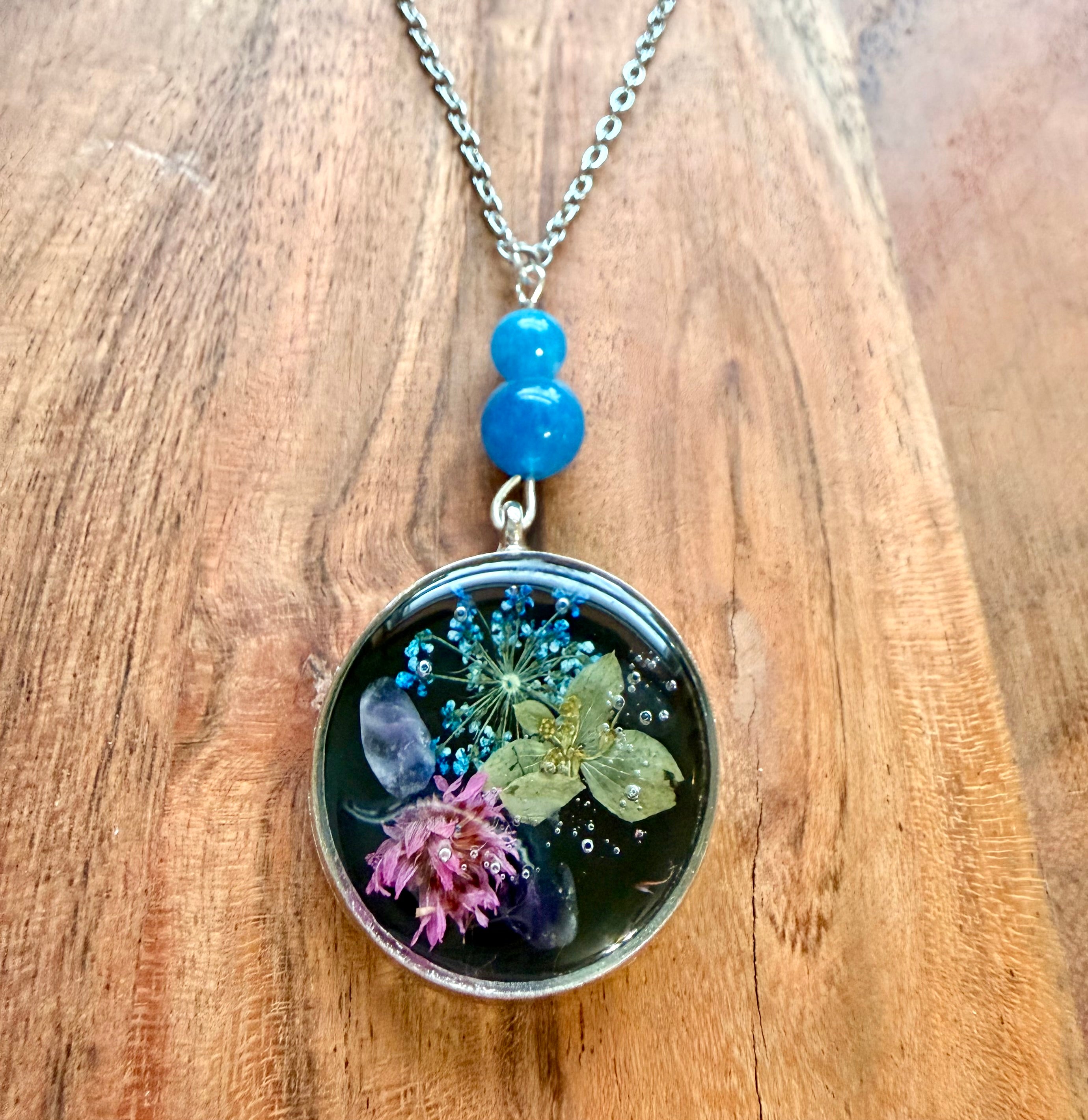 Apatite Botanical Necklace – Silver Chain
