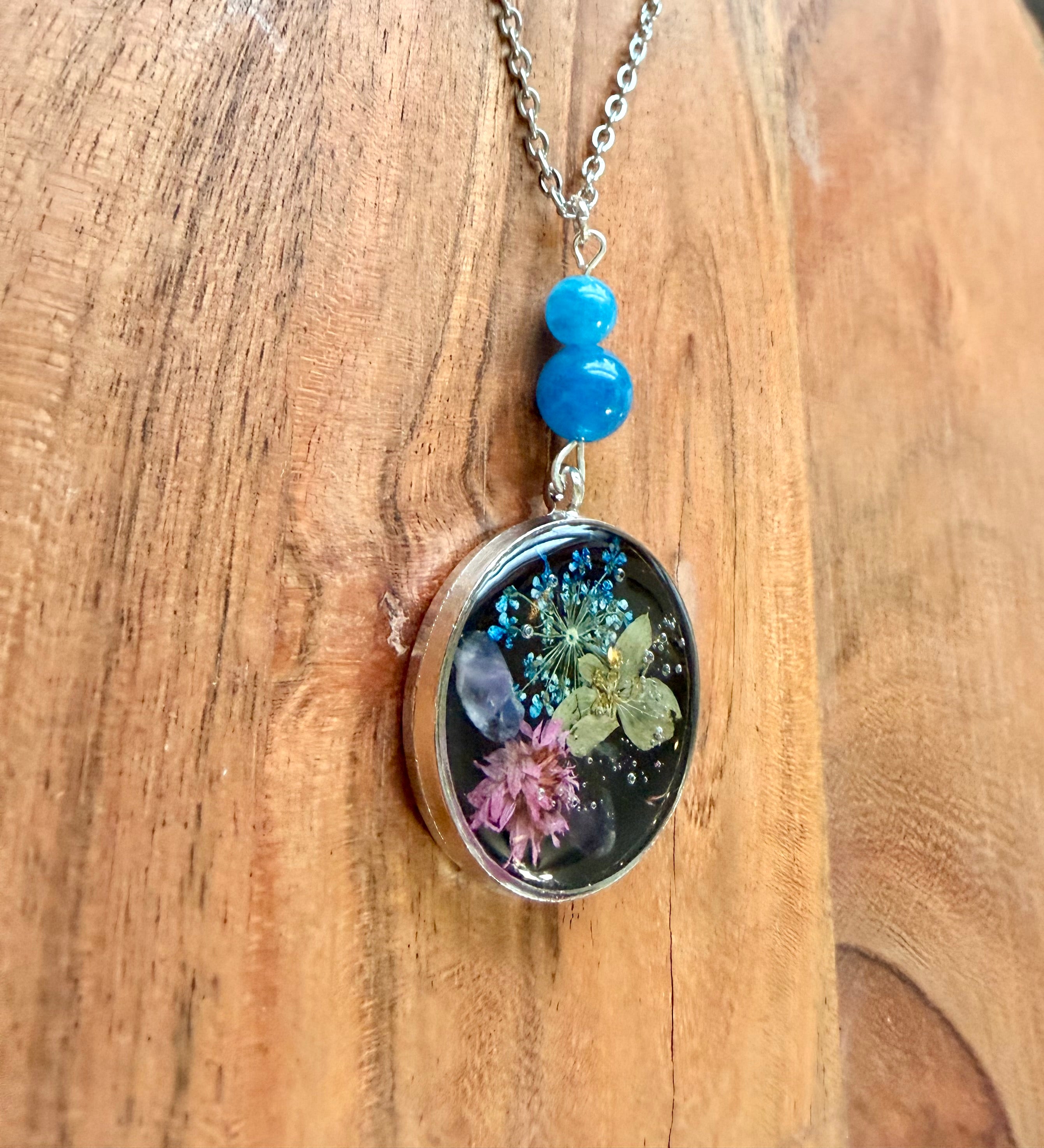 Apatite Botanical Necklace – Silver Chain