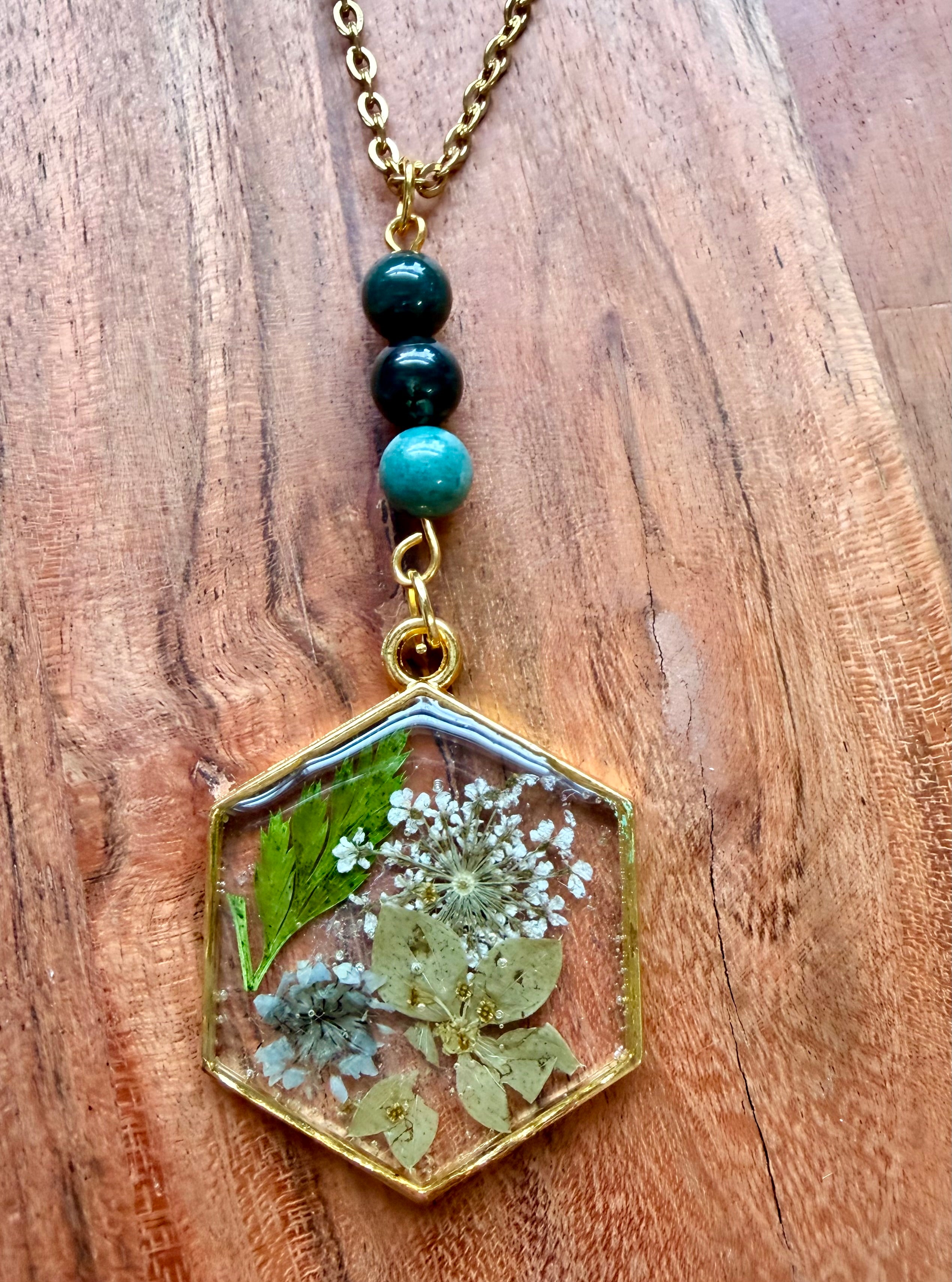 Ocean Jasper Botanical Necklace – Gold Plated Chain