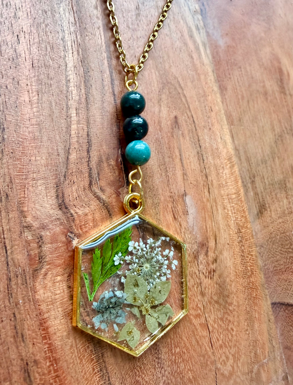 Ocean Jasper Botanical Necklace – Gold Plated Chain