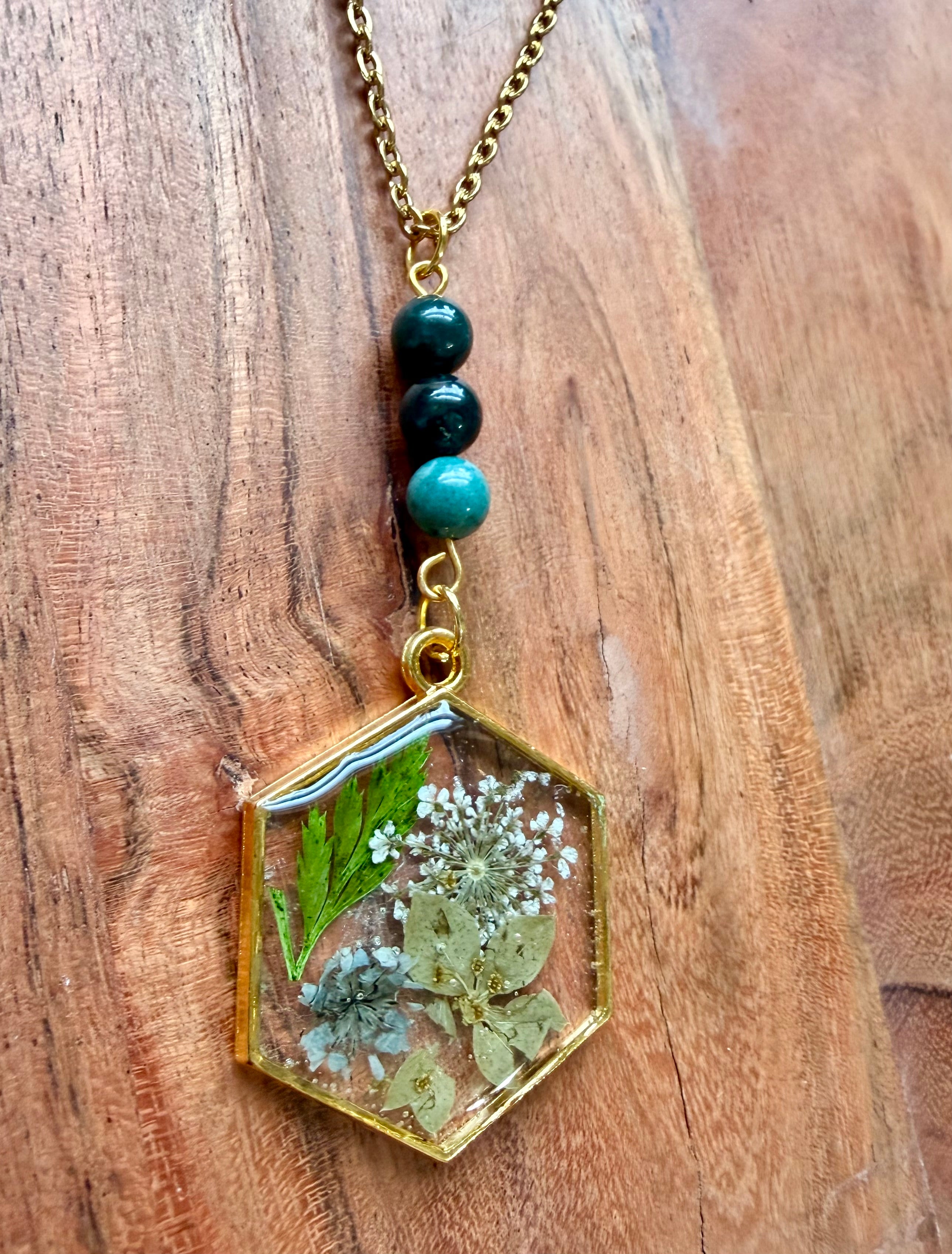 Ocean Jasper Botanical Necklace – Gold Plated Chain