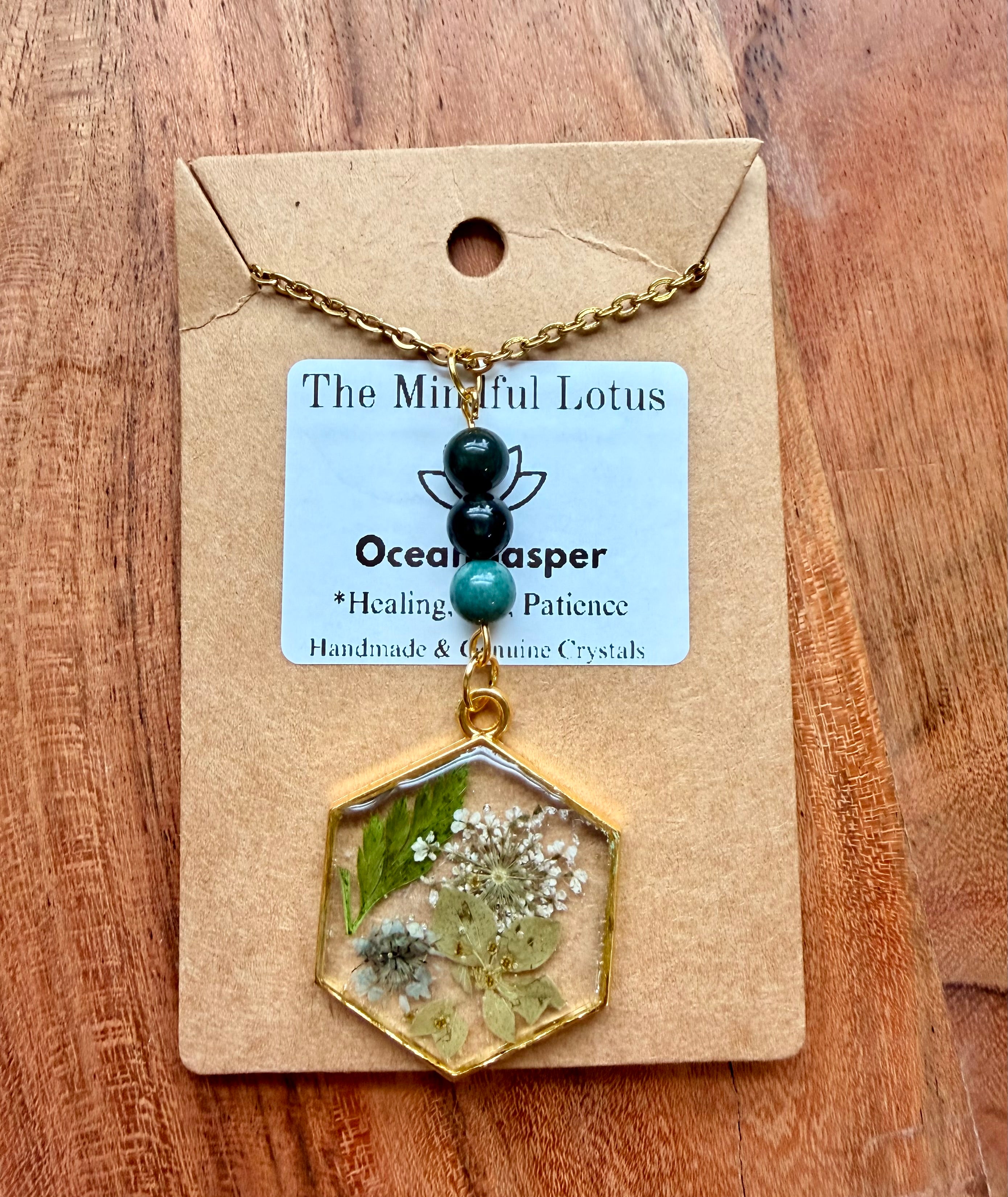 Ocean Jasper Botanical Necklace – Gold Plated Chain