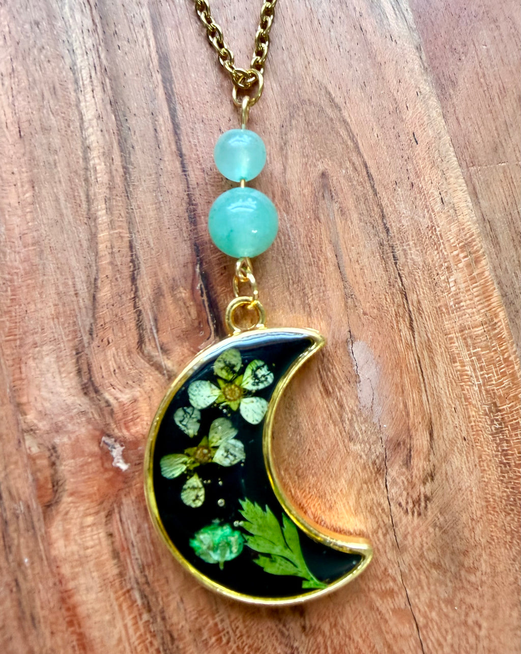 Green Aventurine Moon Necklace – Gold Plated Chain