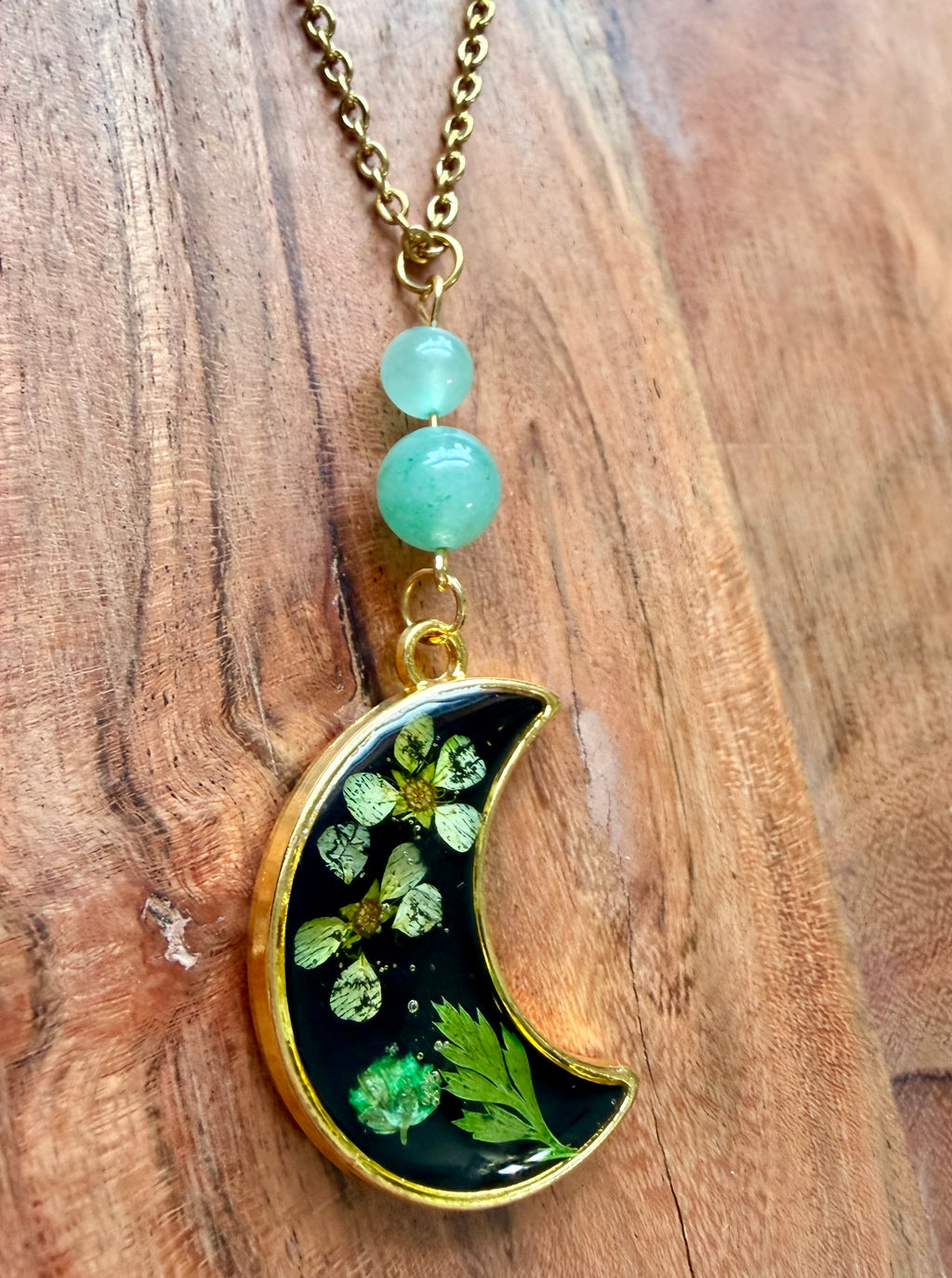 Green Aventurine Moon Necklace – Gold Plated Chain