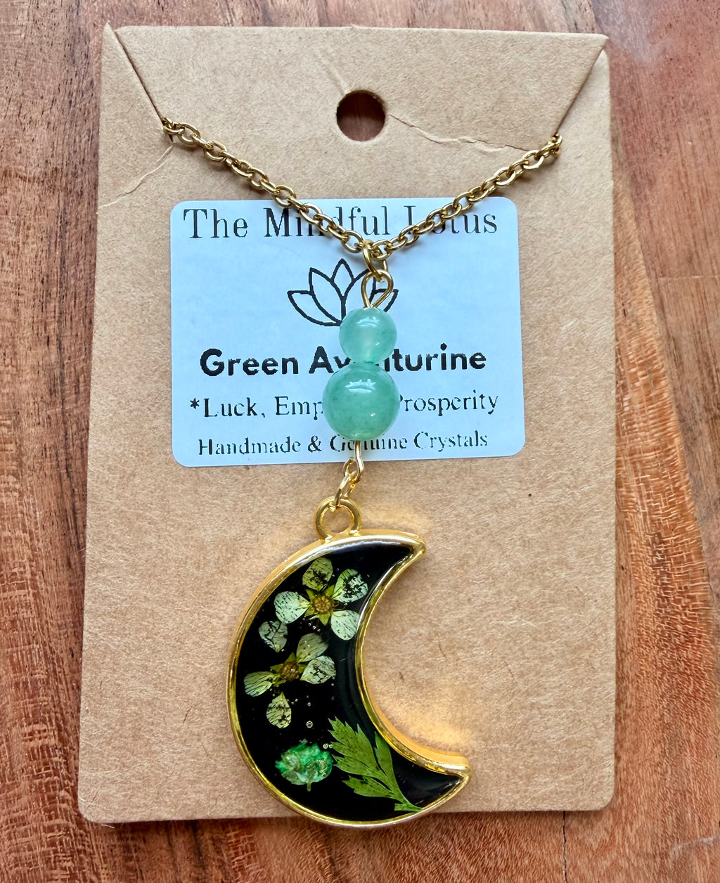 Green Aventurine Moon Necklace – Gold Plated Chain