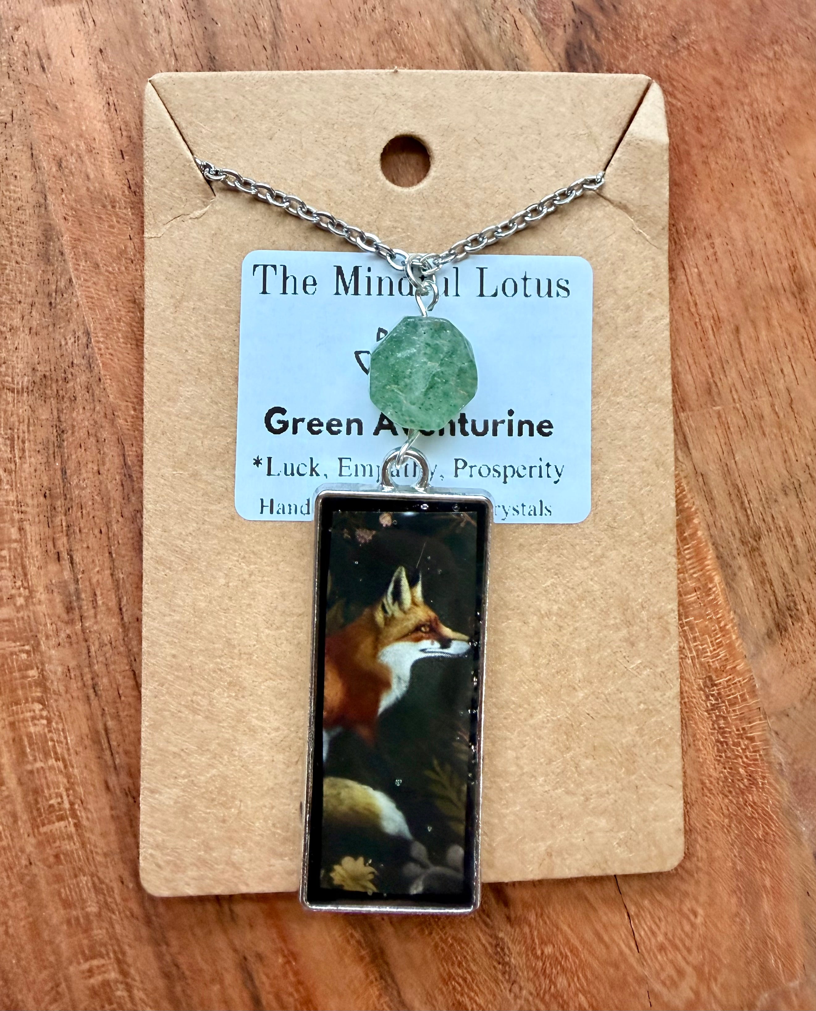 Green Aventurine Fox Necklace – Silver Chain