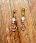 Rose Quartz Botanical Earrings – Gold Plated Stainless Steel Post