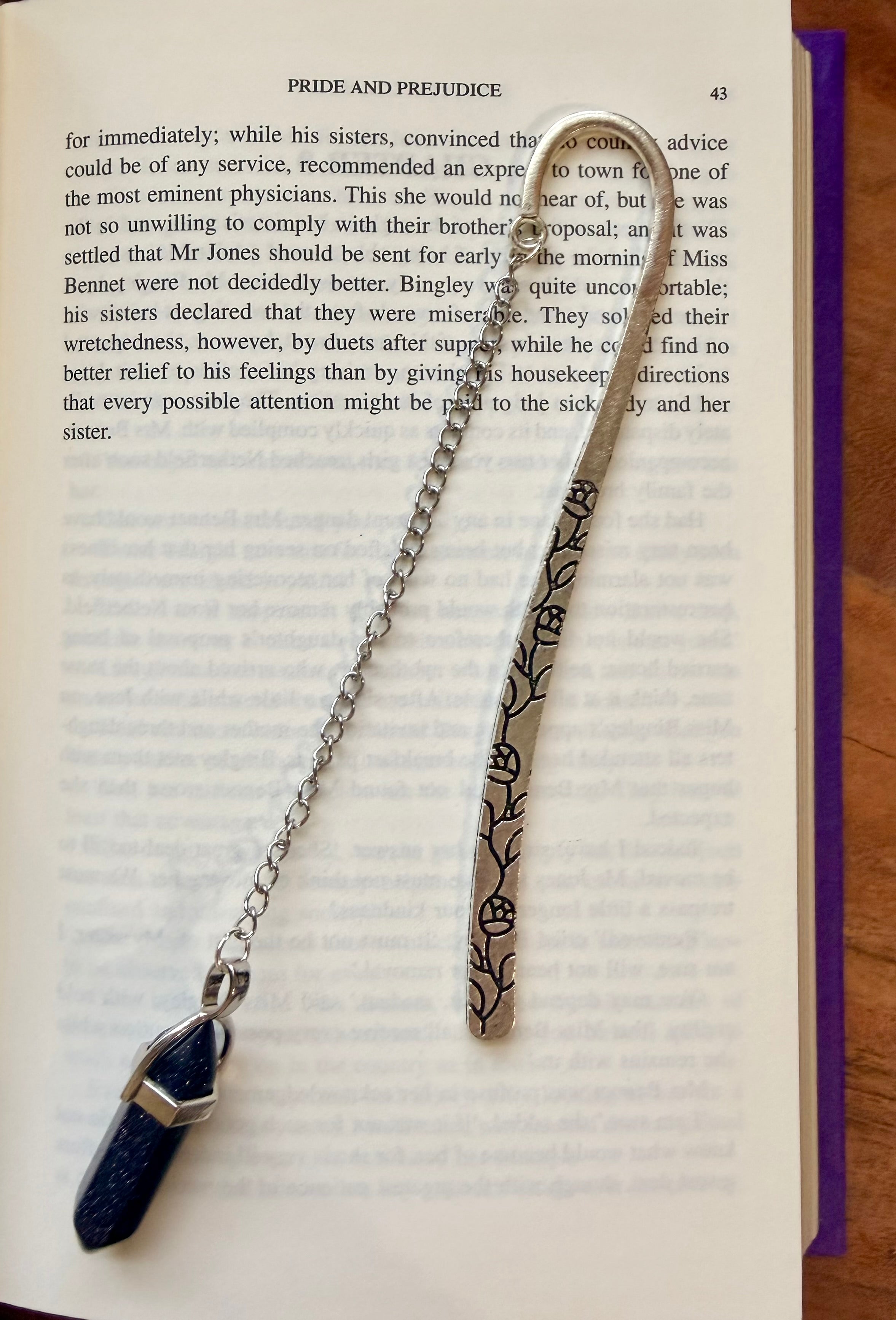 Blue Goldstone Crystal Bookmark – Silver Tone