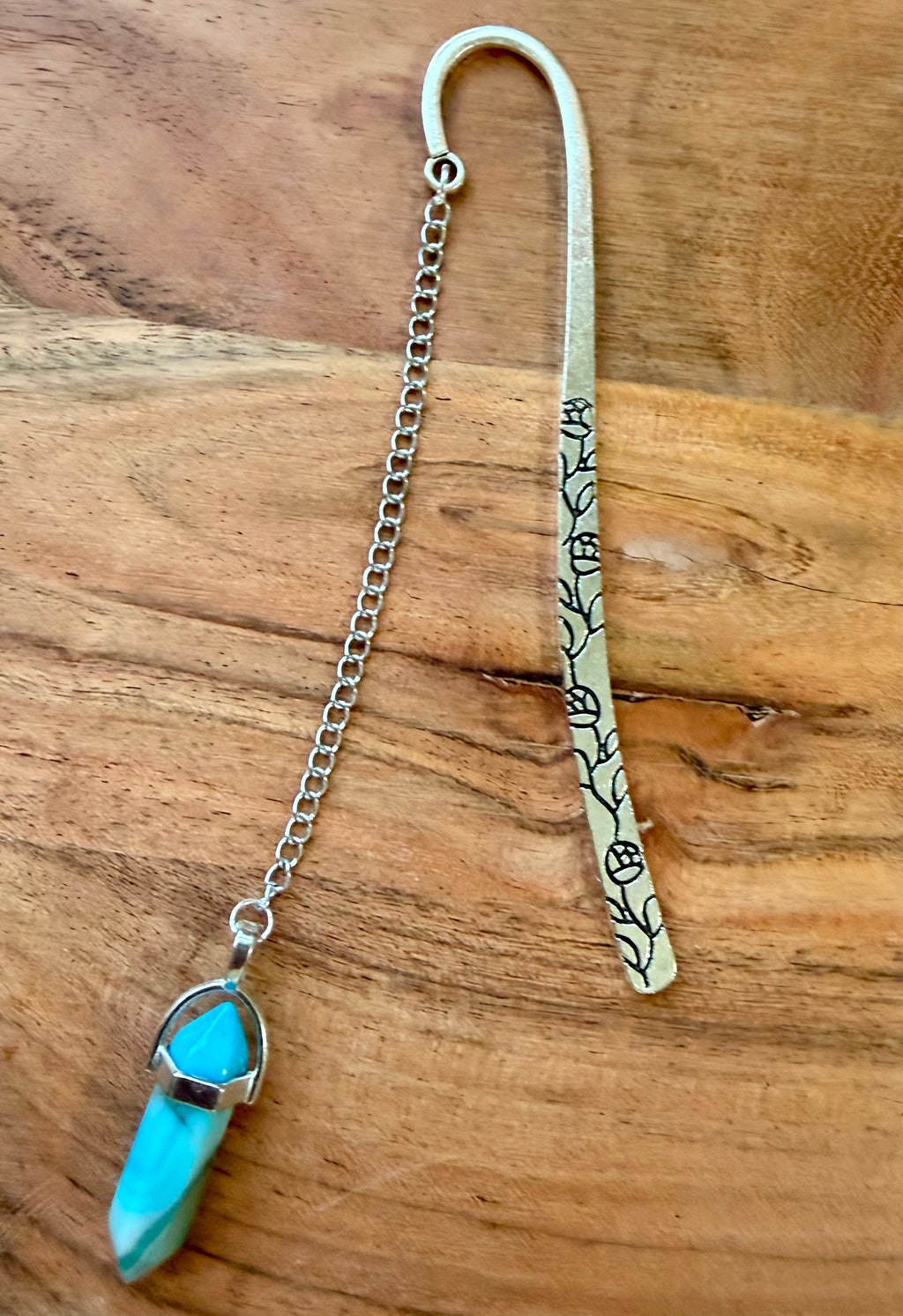 Agate Crystal Bookmark – Silver Tone