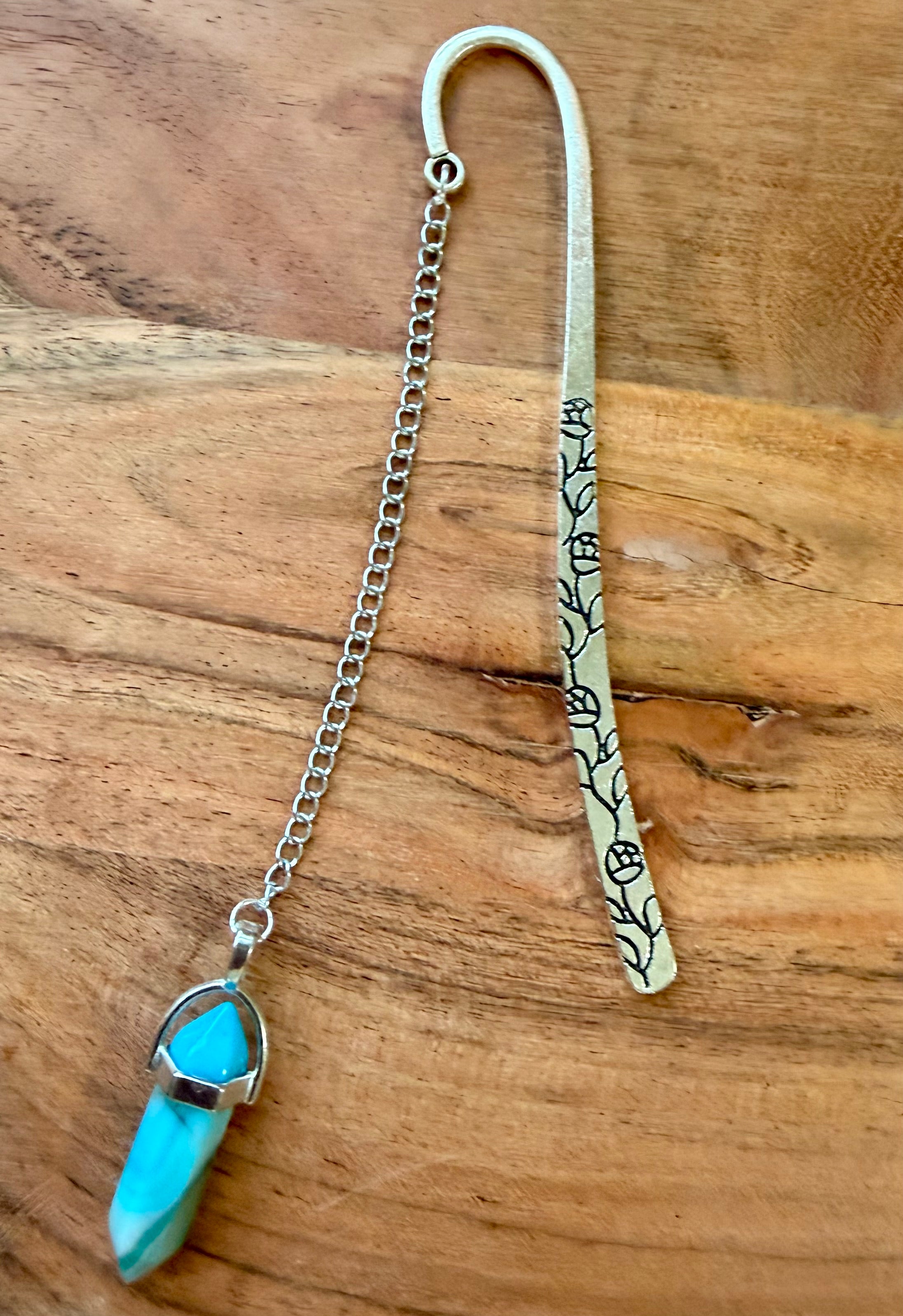 Agate Crystal Bookmark – Silver Tone