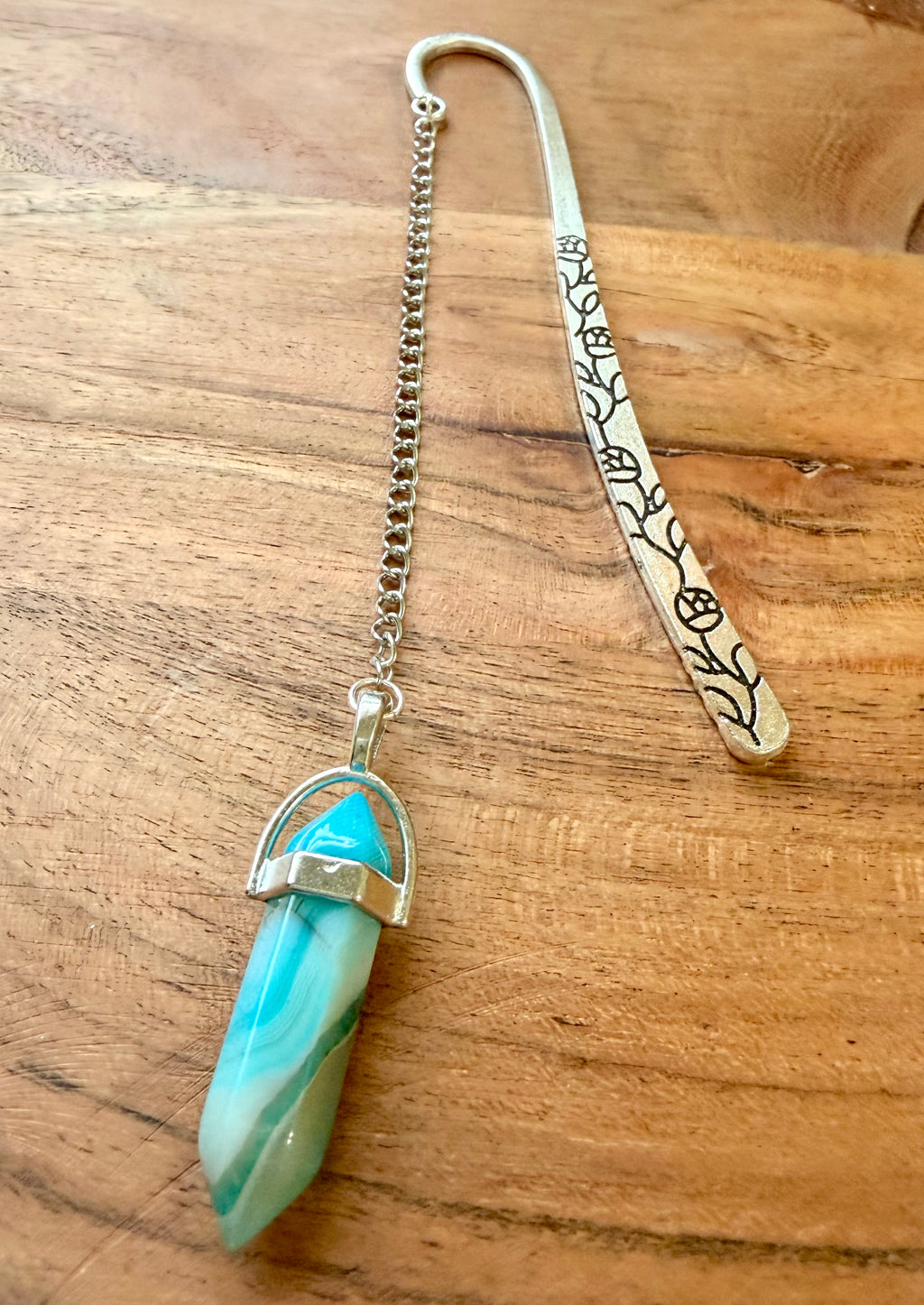 Agate Crystal Bookmark – Silver Tone