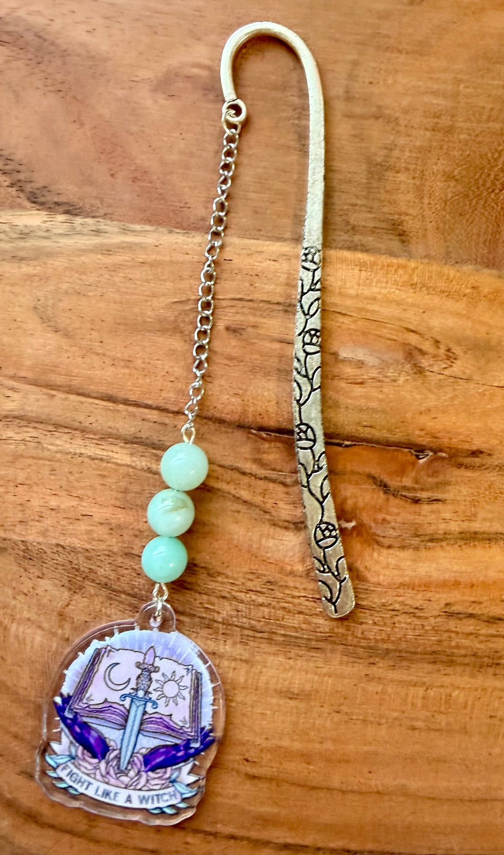 Amazonite Crystal Bookmark With Book Charm – Silver Tone
