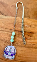 Amazonite Crystal Bookmark With Book Charm – Silver Tone