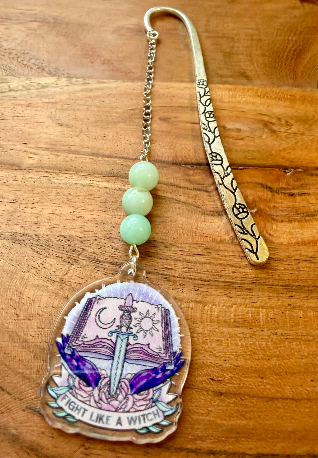 Amazonite Crystal Bookmark With Book Charm – Silver Tone
