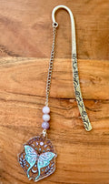 Lepidolite Crystal Bookmark With Moth Charm – Silver Tone