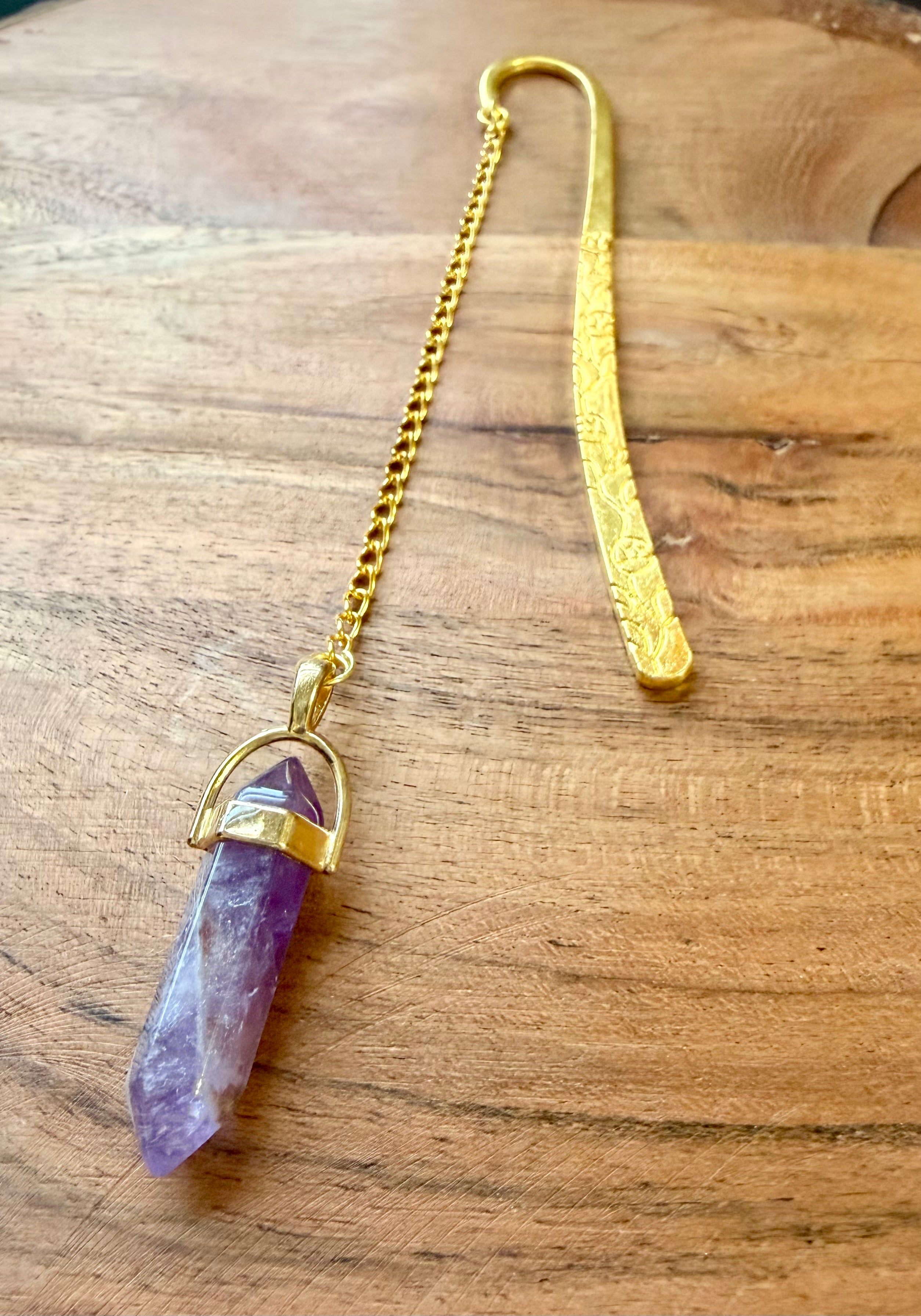 Amethyst Crystal Bookmark – Gold Tone