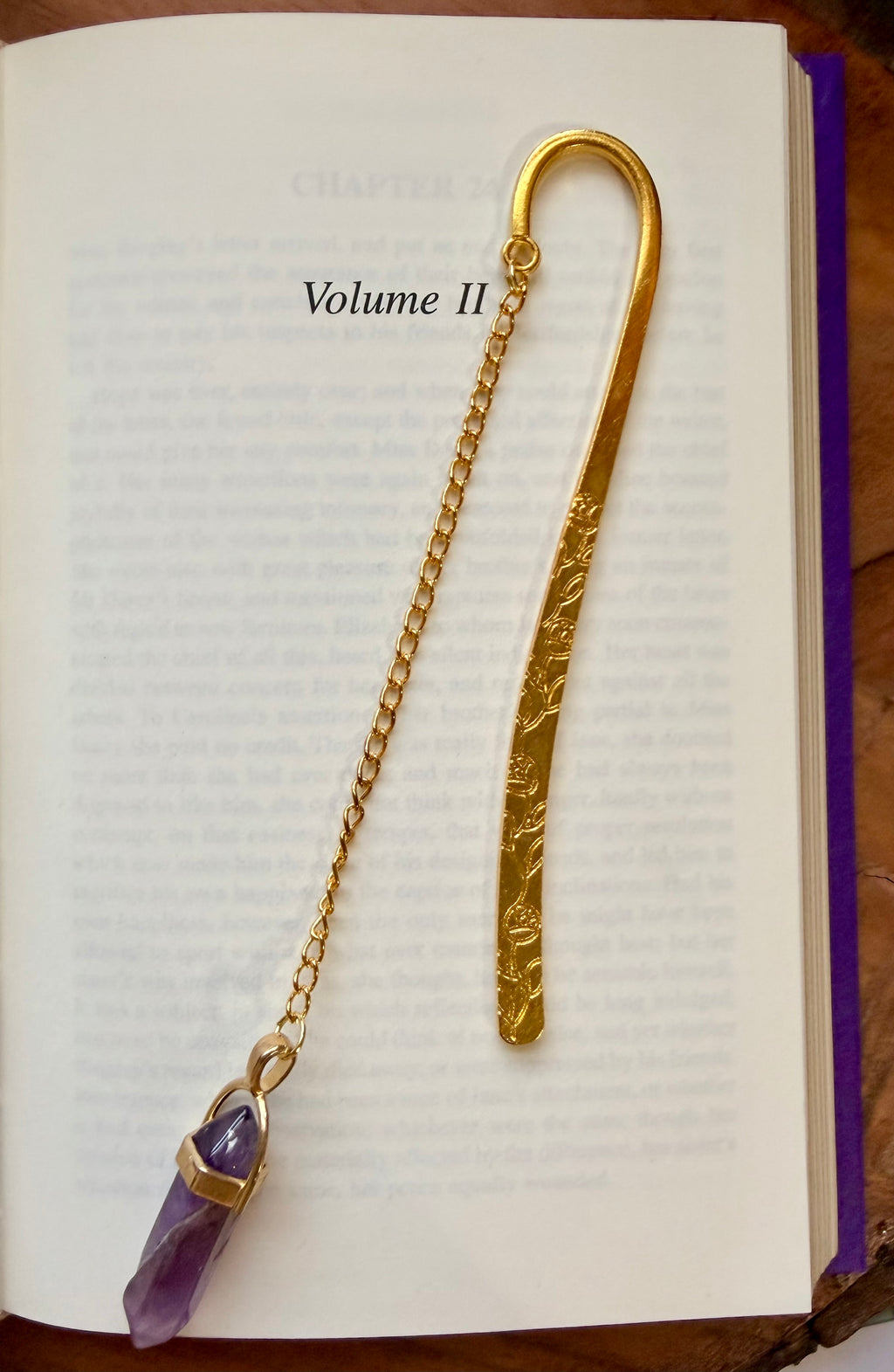 Amethyst Crystal Bookmark – Gold Tone