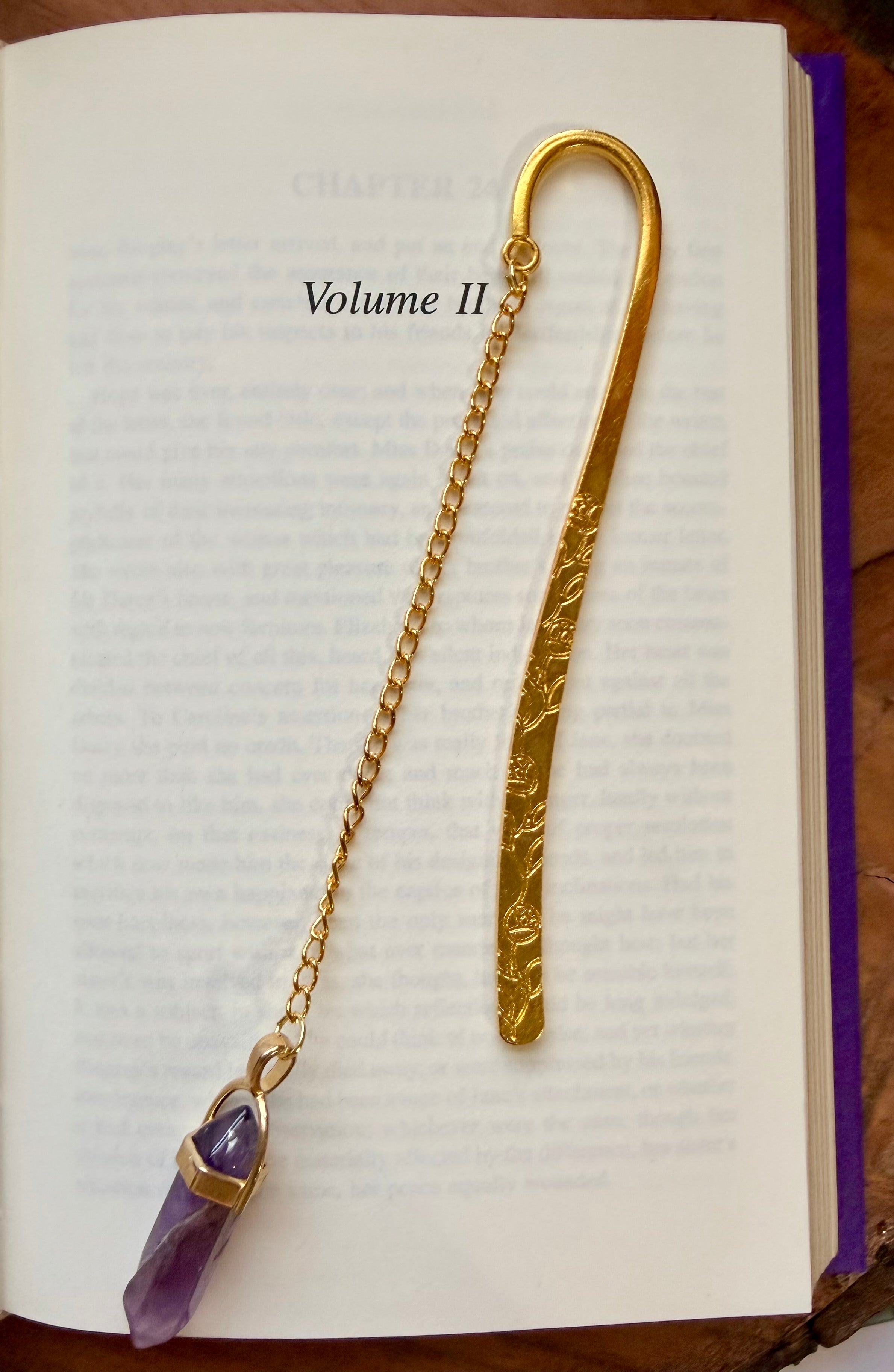 Amethyst Crystal Bookmark – Gold Tone