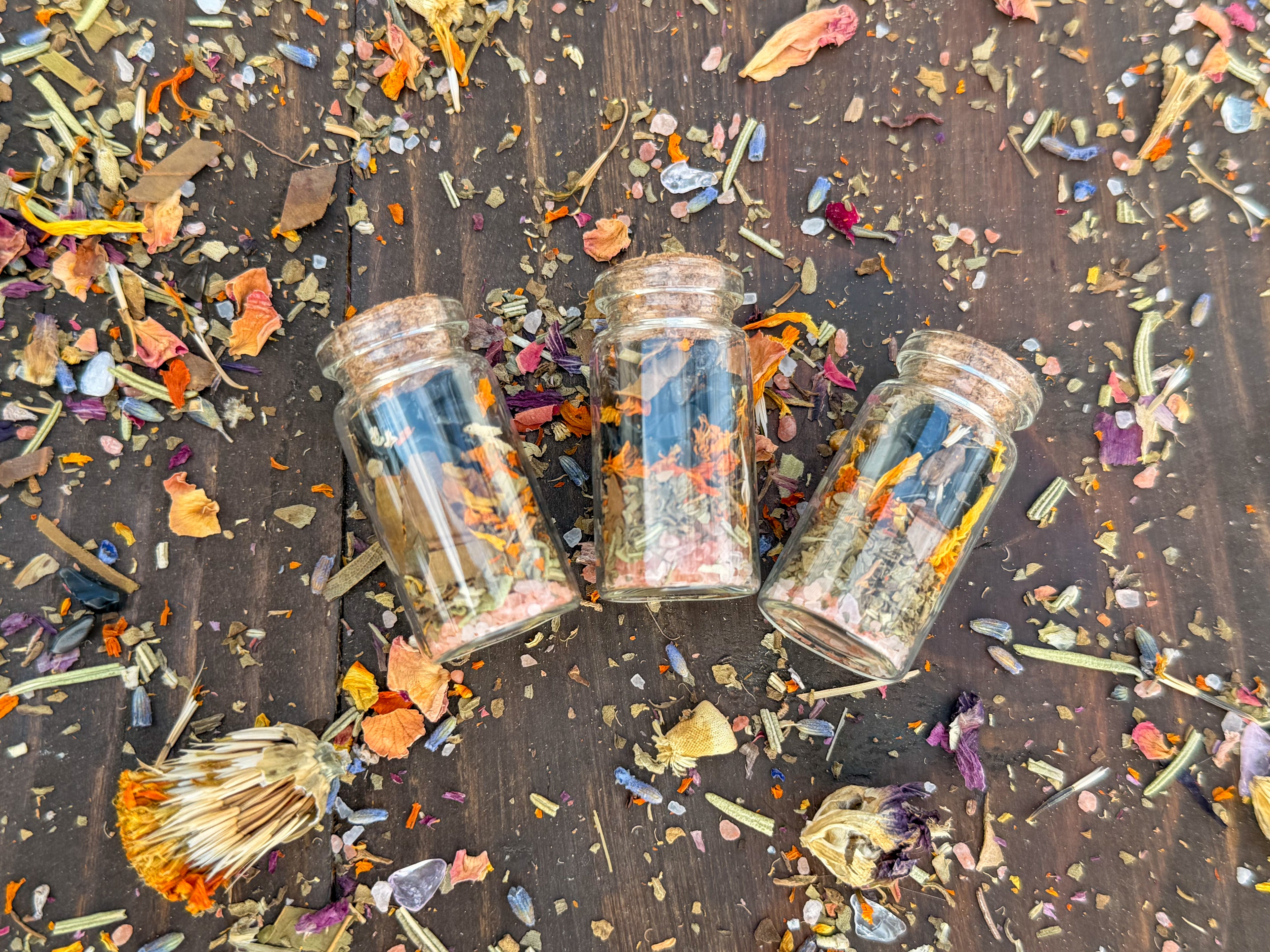 Pocket Spell Bottle- Protection| Crystal & Herb Spell Jar