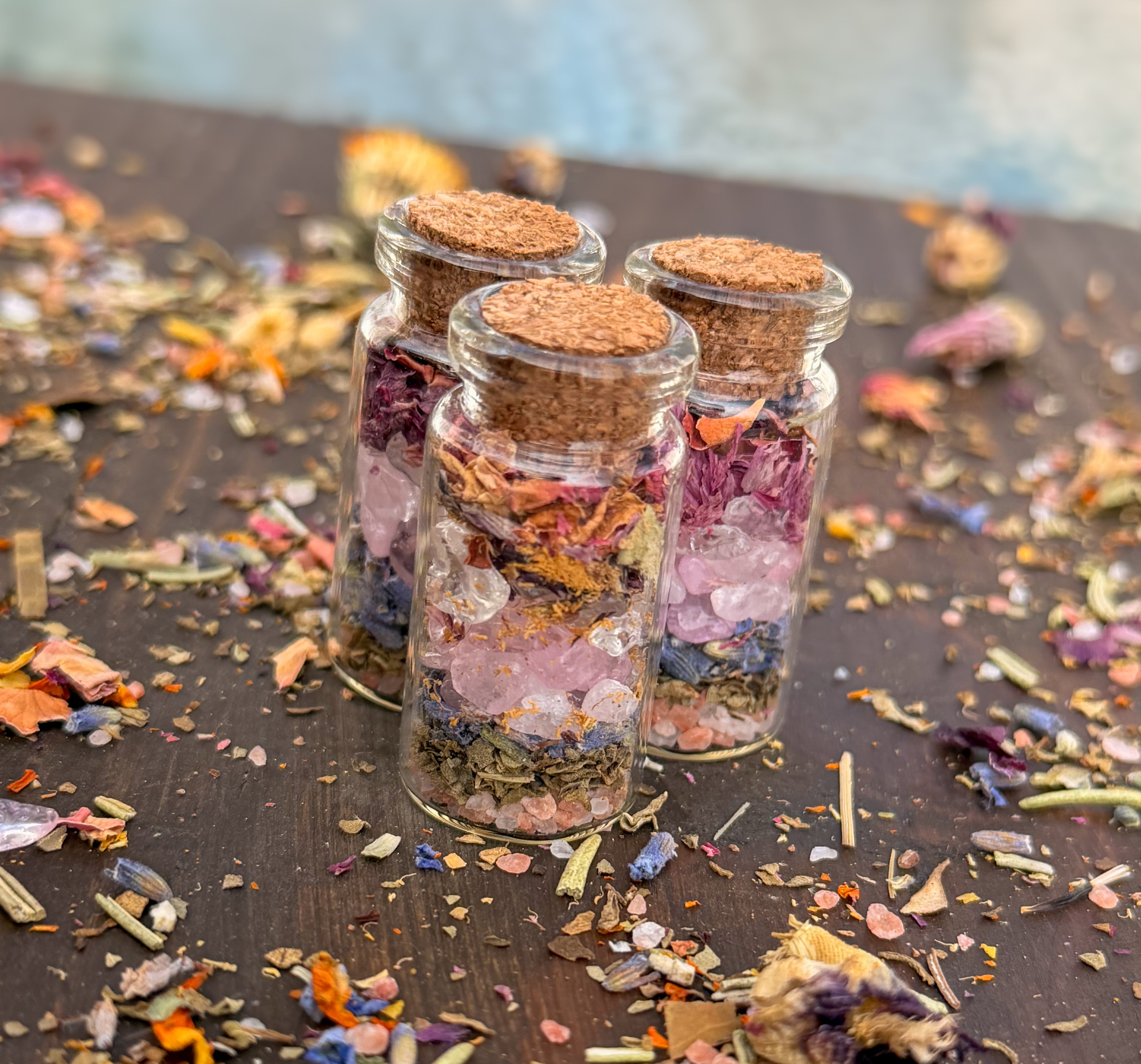 Pocket Spell Bottle- Self-Love | Crystal & Herb Spell Jar