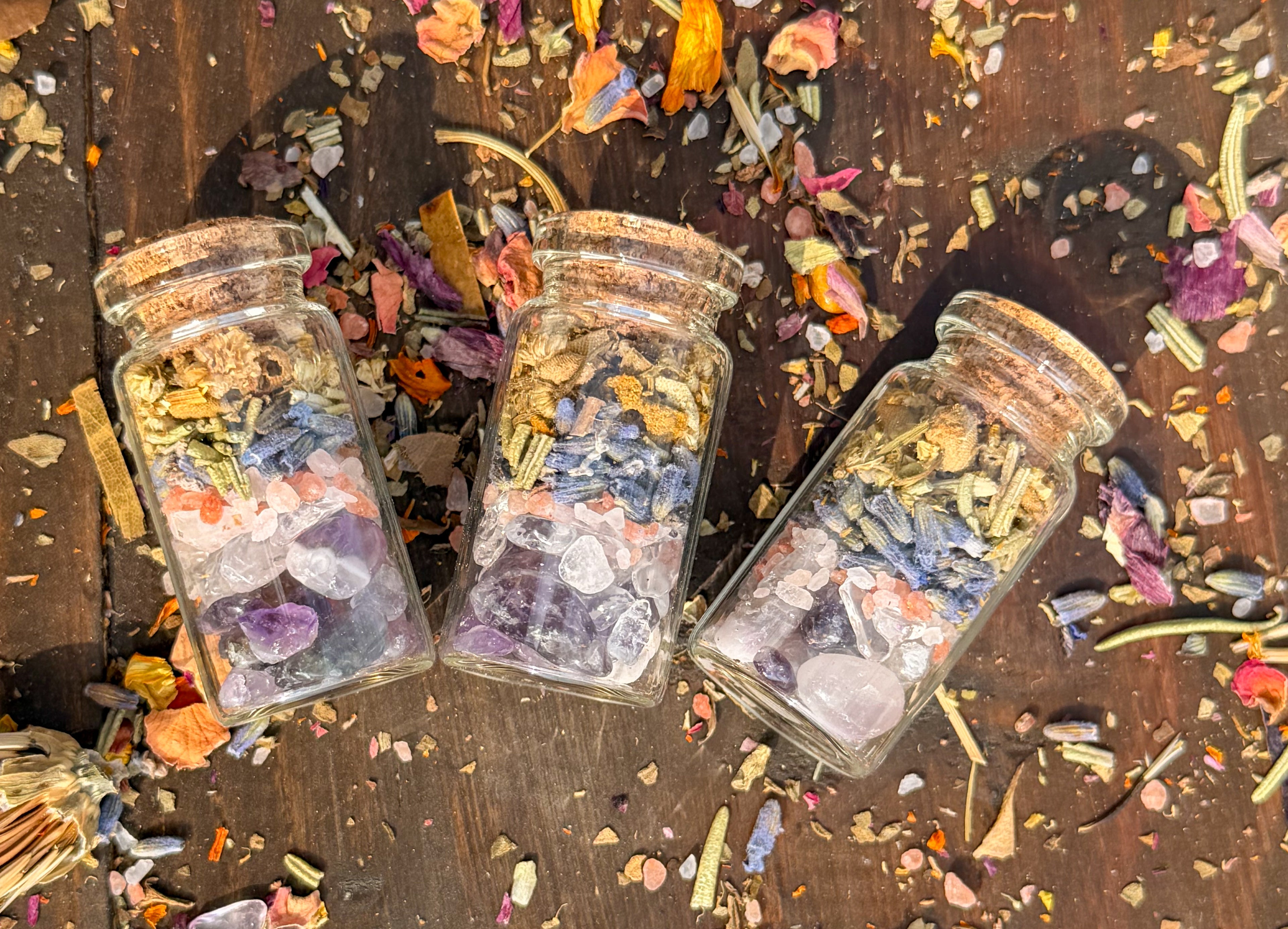 Pocket Spell Bottle- Calm| Crystal & Herb Spell Jar