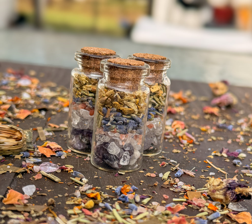 Pocket Spell Bottle- Calm| Crystal & Herb Spell Jar