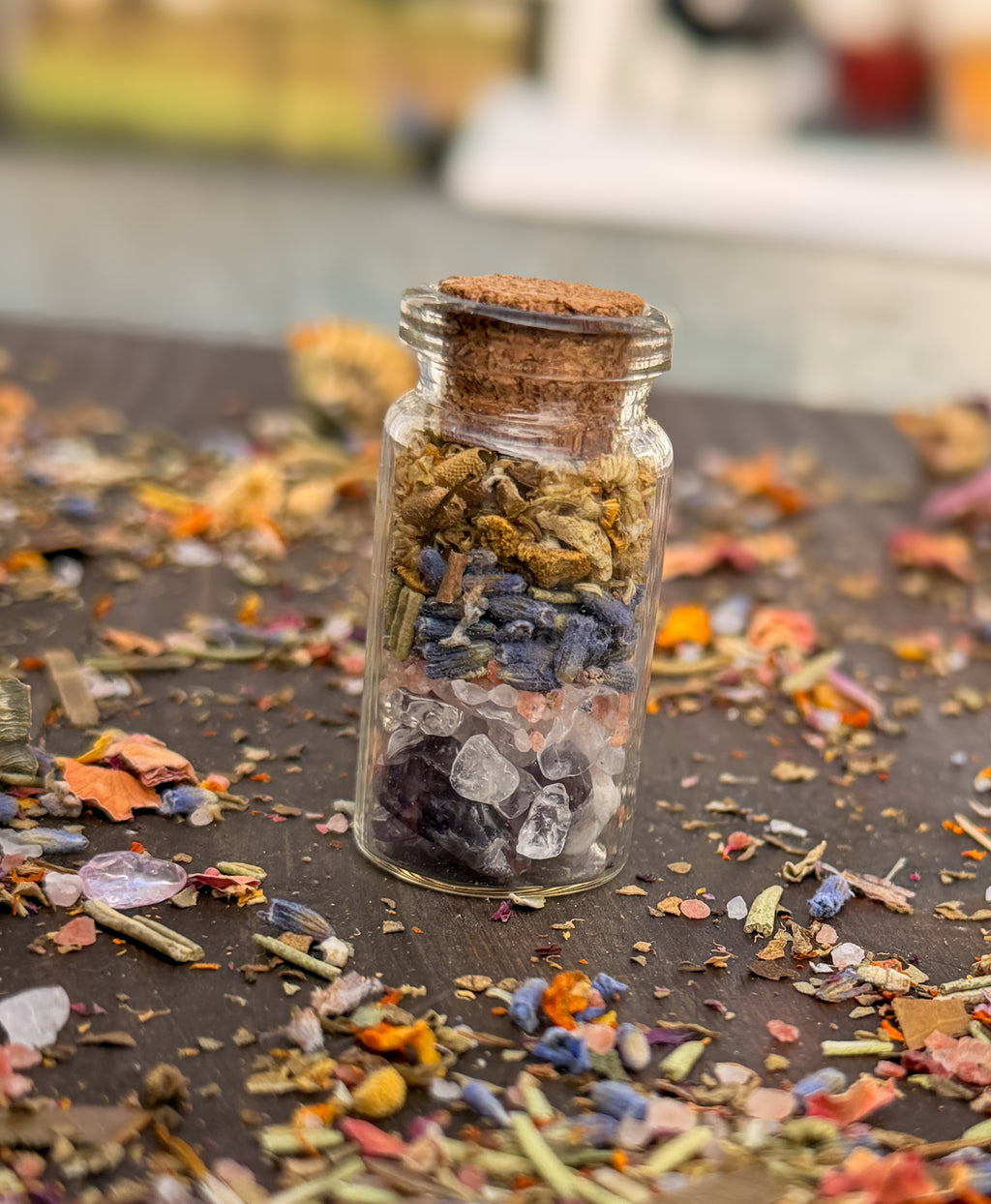 Pocket Spell Bottle- Calm| Crystal & Herb Spell Jar
