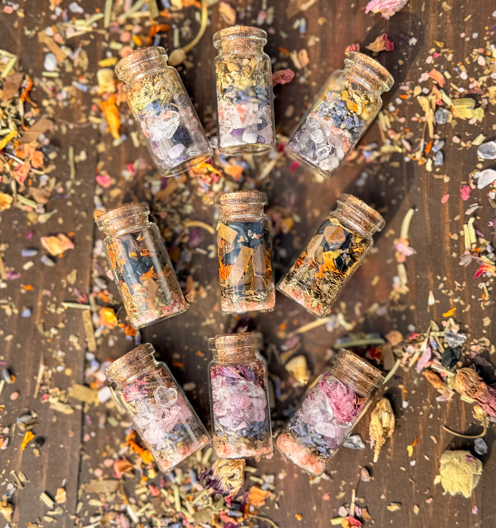 Pocket Spell Bottle- Calm| Crystal & Herb Spell Jar