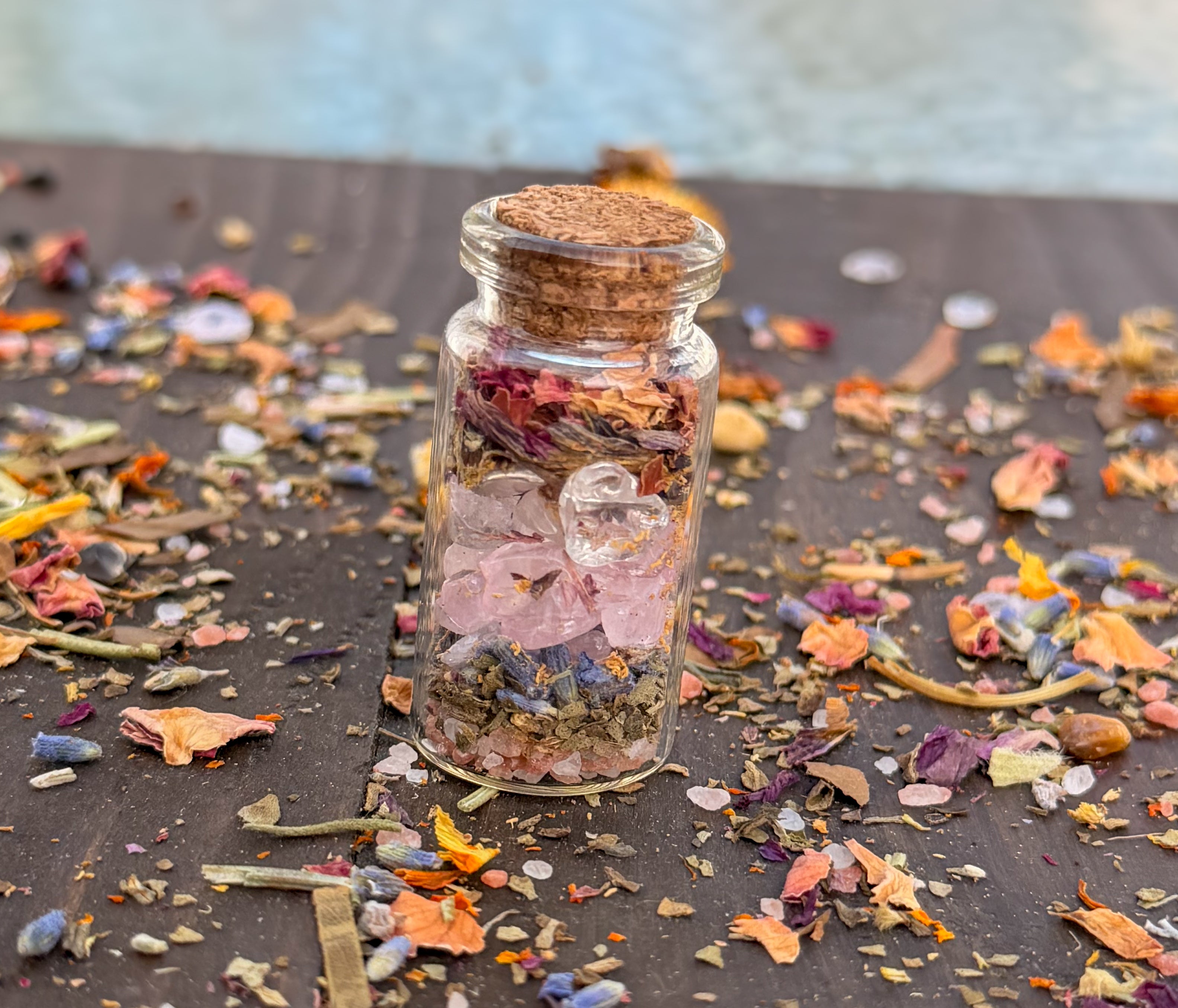 Pocket Spell Bottle- Self-Love | Crystal & Herb Spell Jar