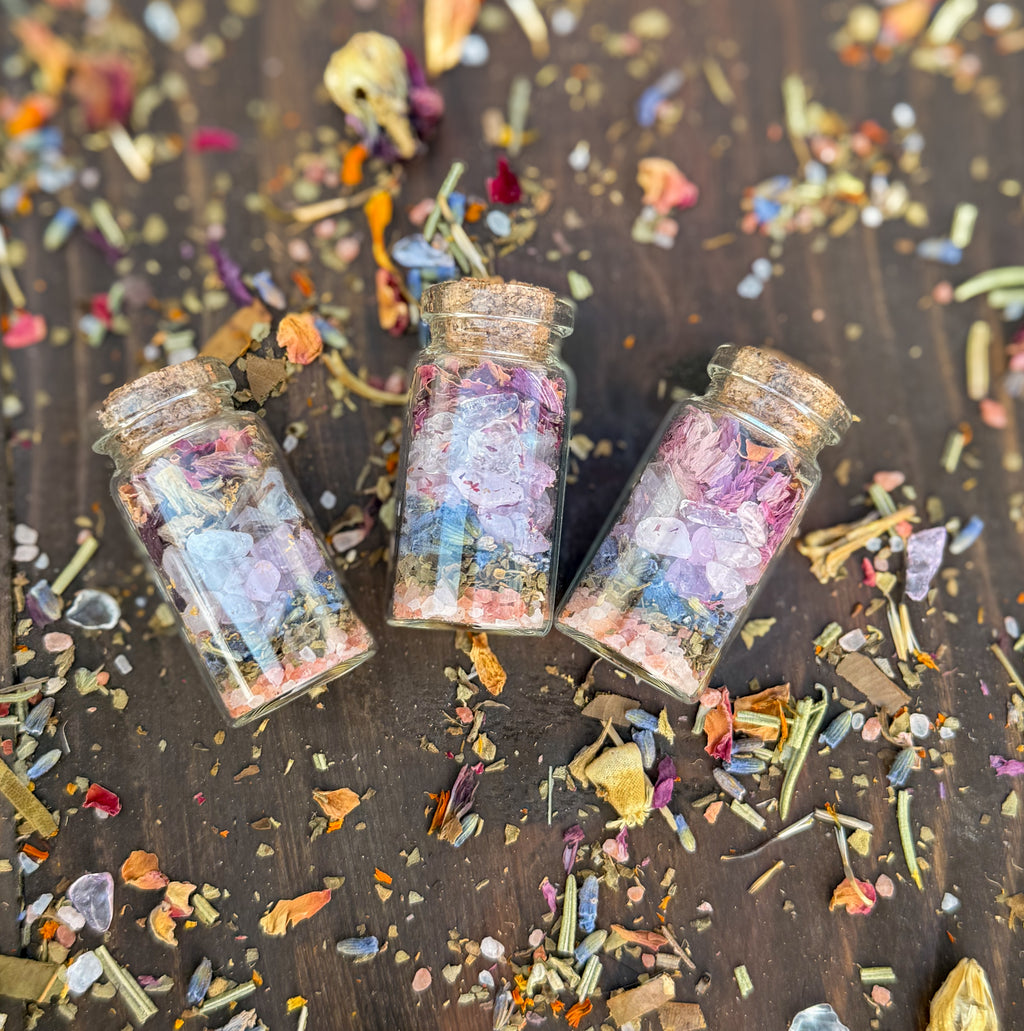 Pocket Spell Bottle- Self-Love | Crystal & Herb Spell Jar