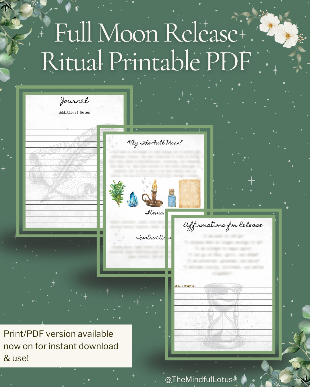 Full Moon Ritual PDF | Witchy Full Moon Ceremony, Moon Manifestation, Shadow Release, Printable Ritual Guide