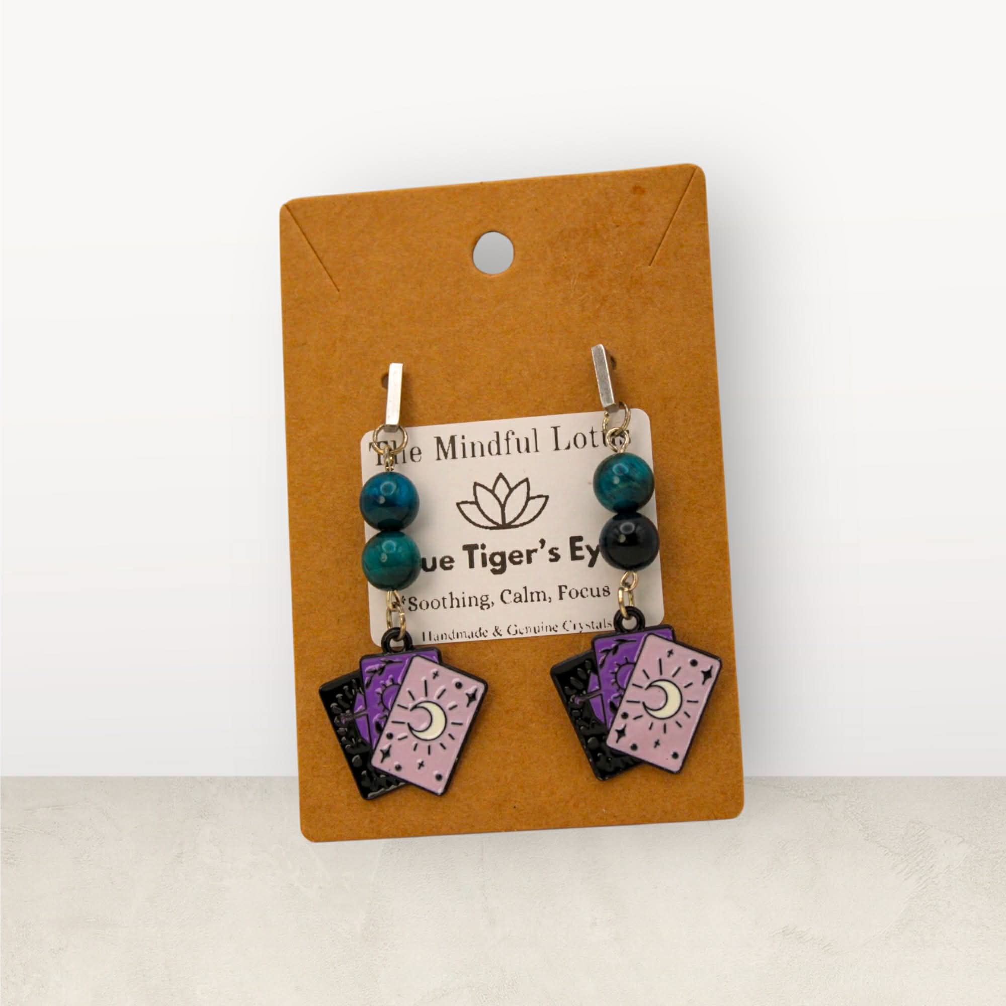 Blue Tiger’s Eye Tarot Earrings – Stainless Steel Posts