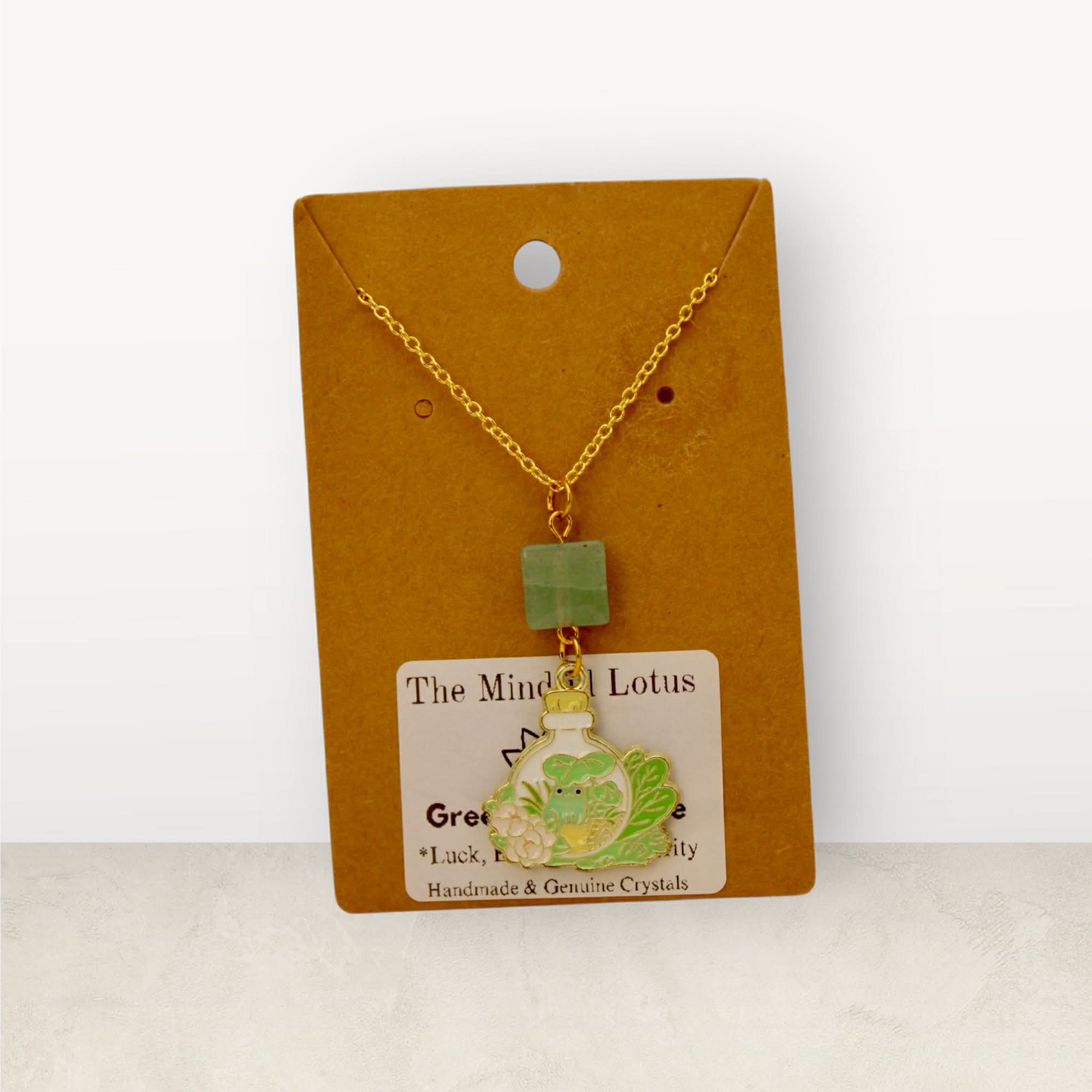 Green Aventurine Botanical Potion Necklace – Gold Plated Chain